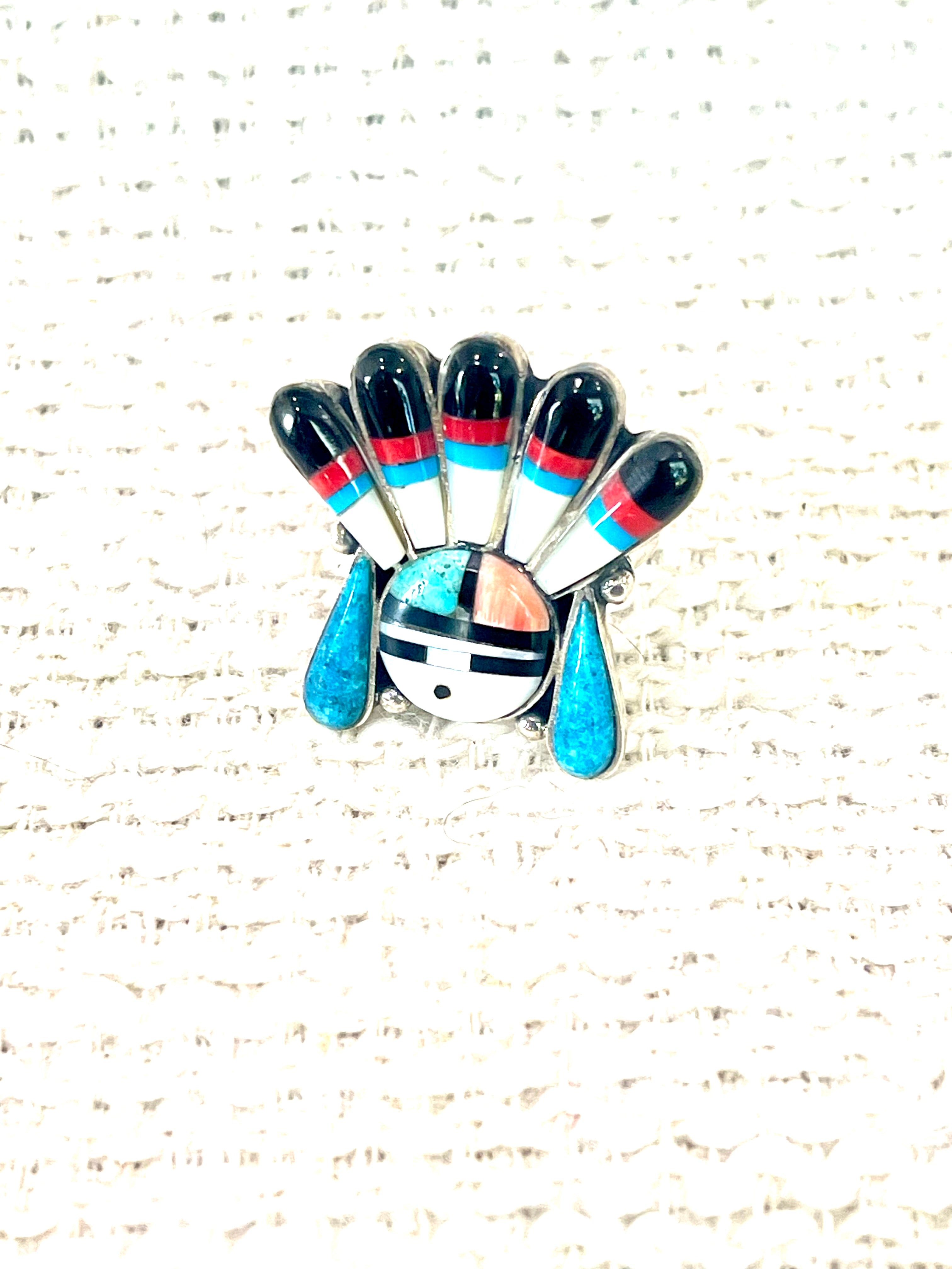 Handmade Sterling Silver & Multi Stone Sunface Adjustable Ring