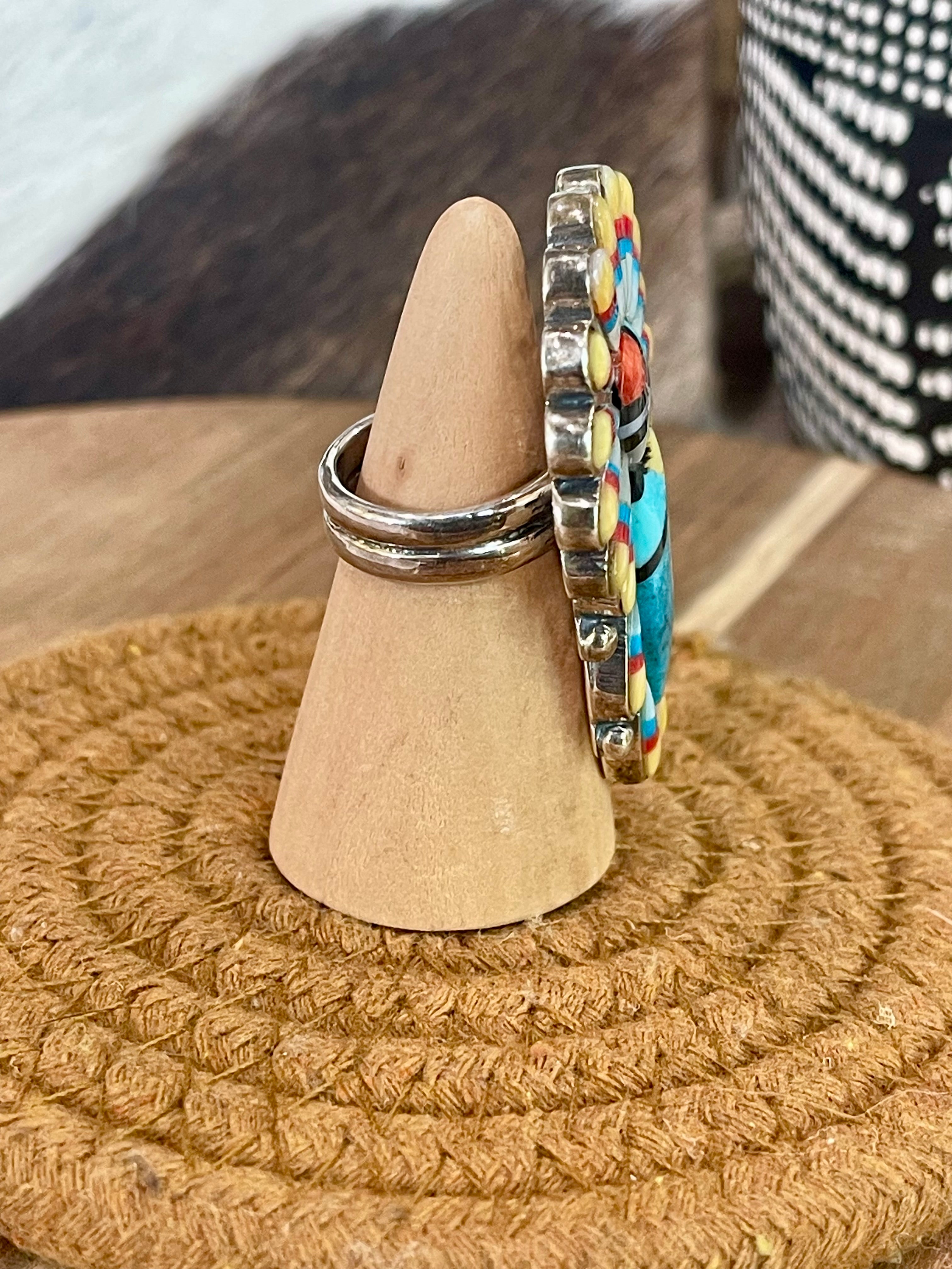 Handmade Sterling Silver & Multi Stone Sunface Adjustable Ring