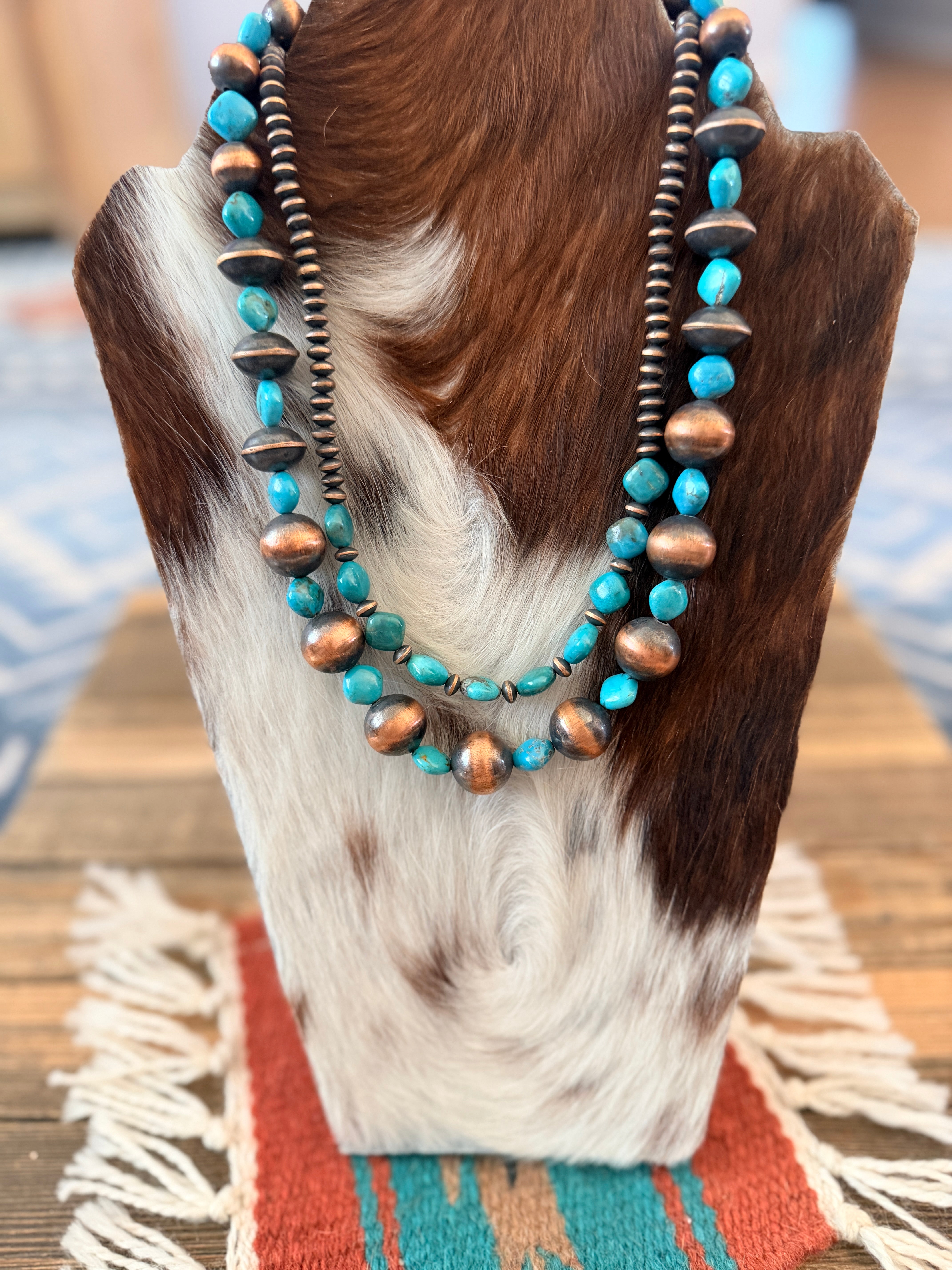 Handcrafted Turquoise & Copper Beaded Necklace Set