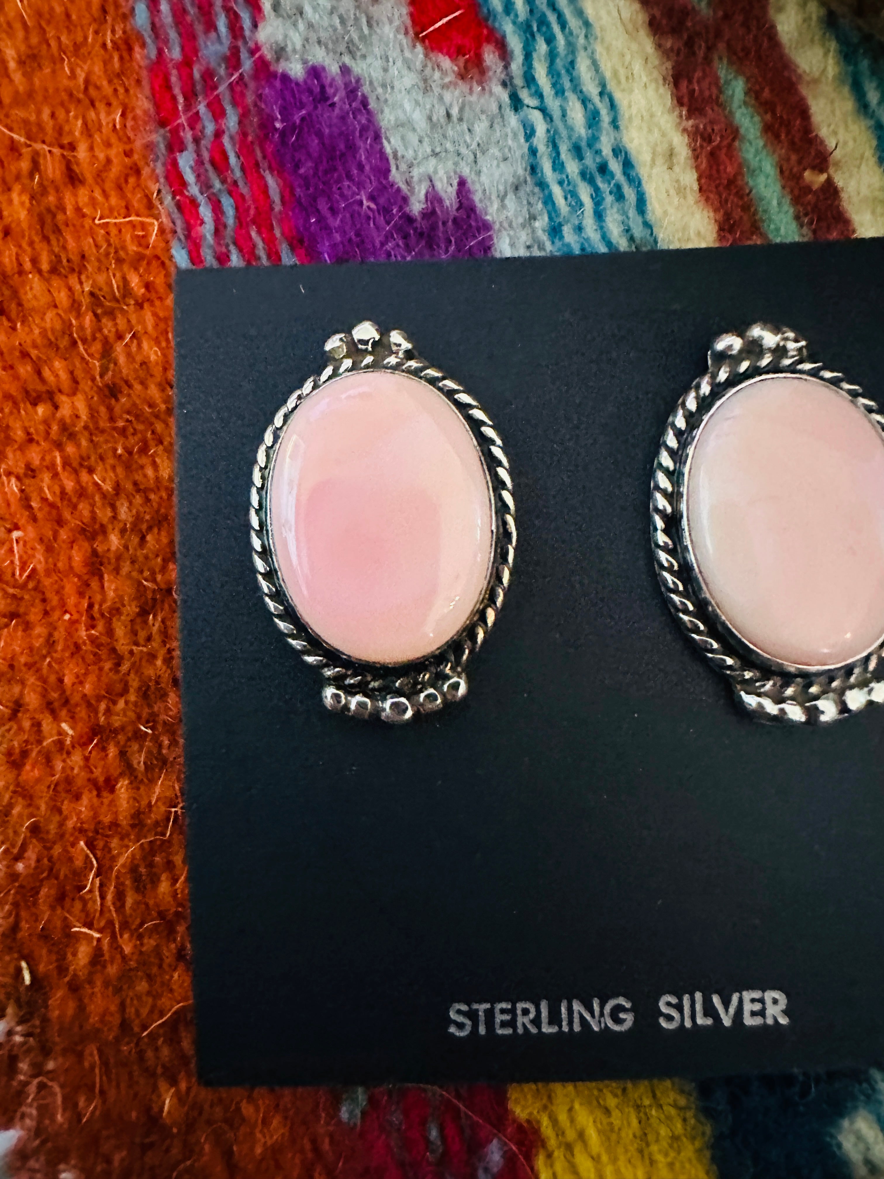 Handcrafted Queen Pink Conch & Sterling Silver Post Earrings