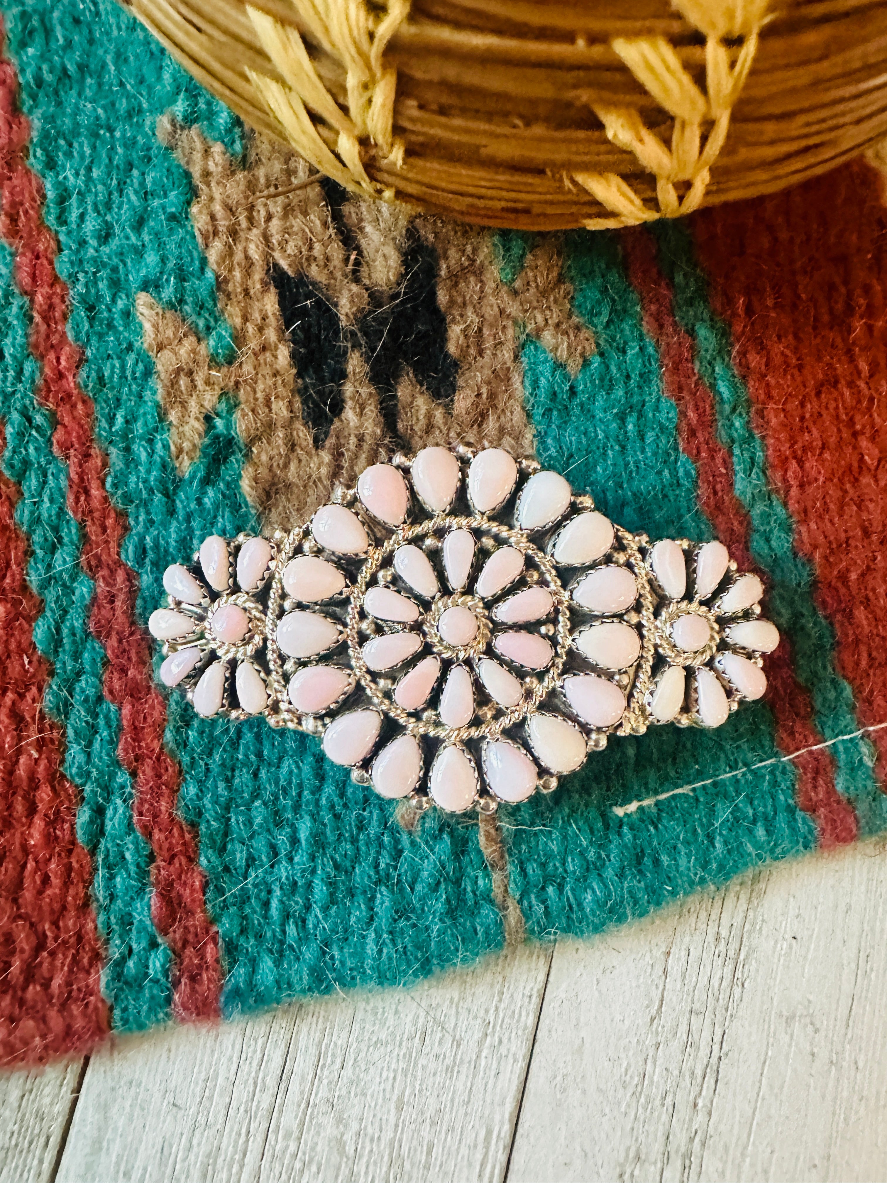 Navajo Queen Pink Conch & Sterling Silver Cluster Hair Barrette