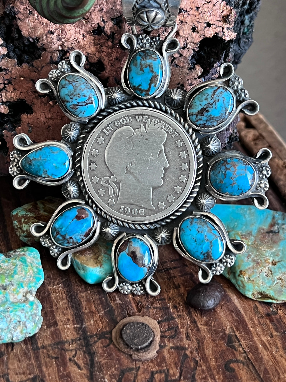 Rosella Paxson Sterling Silver and Egyptian Turquoise Coin Cluster Pendant