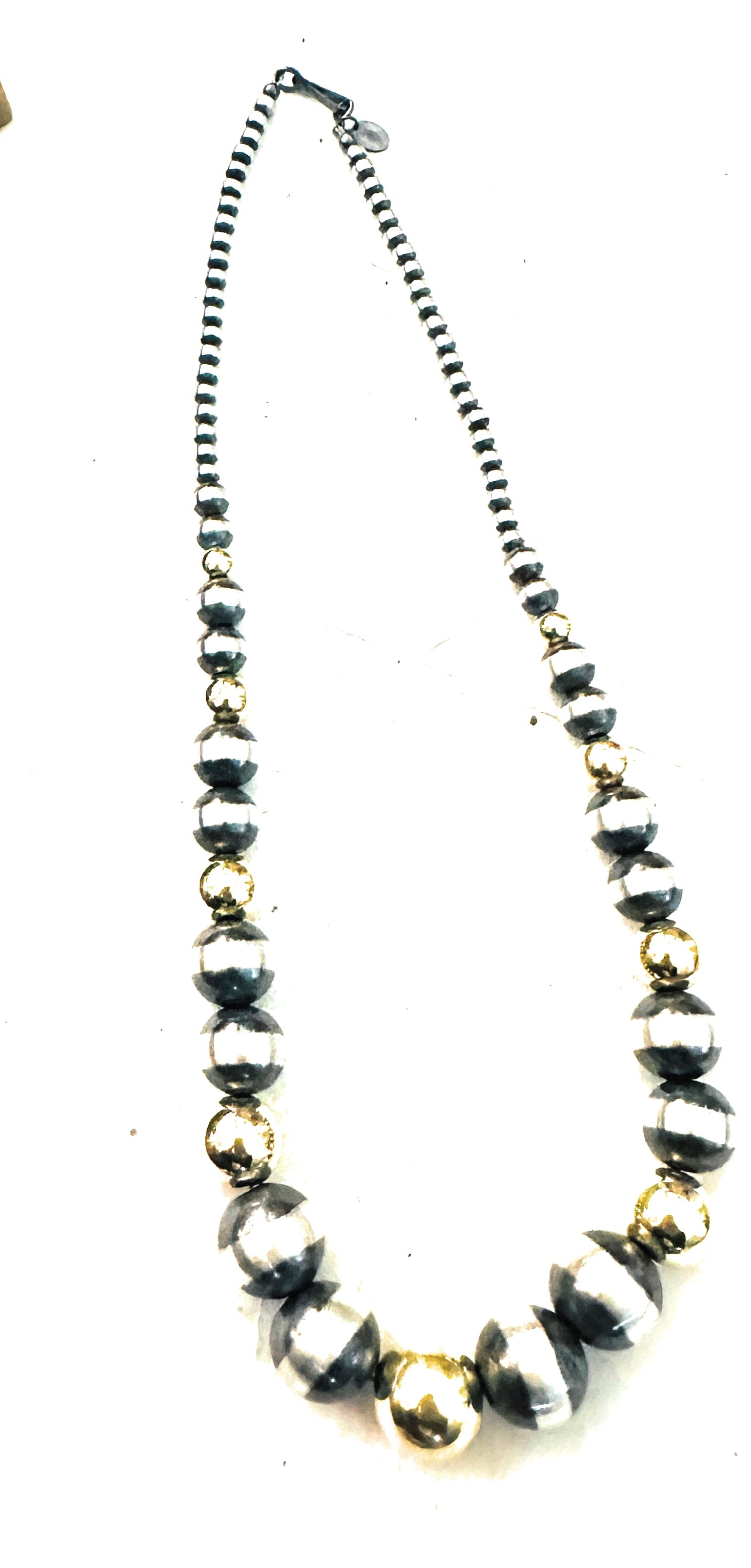 Navajo Sterling Silver & Gold Beaded 18” Necklace