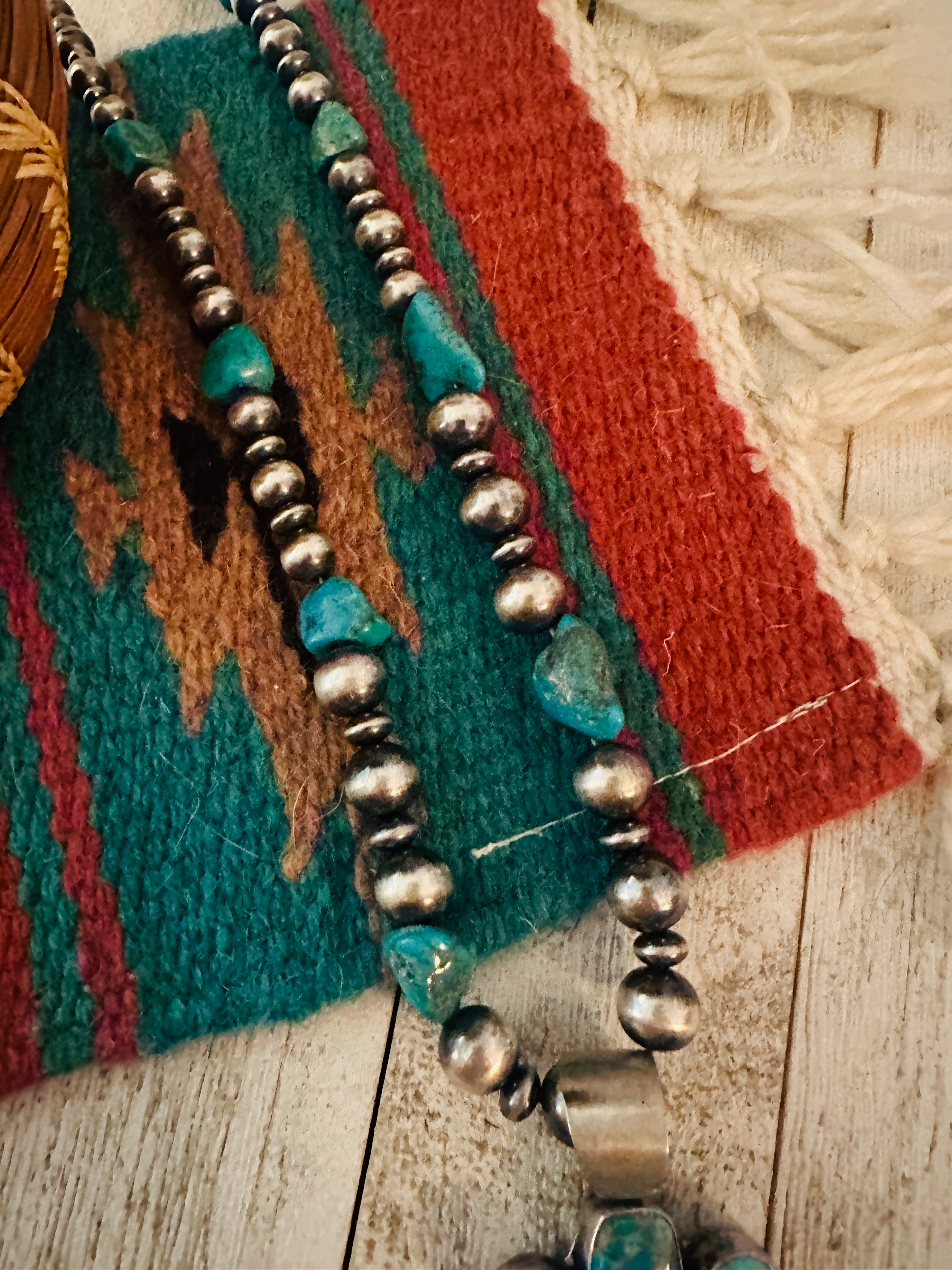 Navajo Sterling Silver & Turquoise Cluster Beaded Necklace