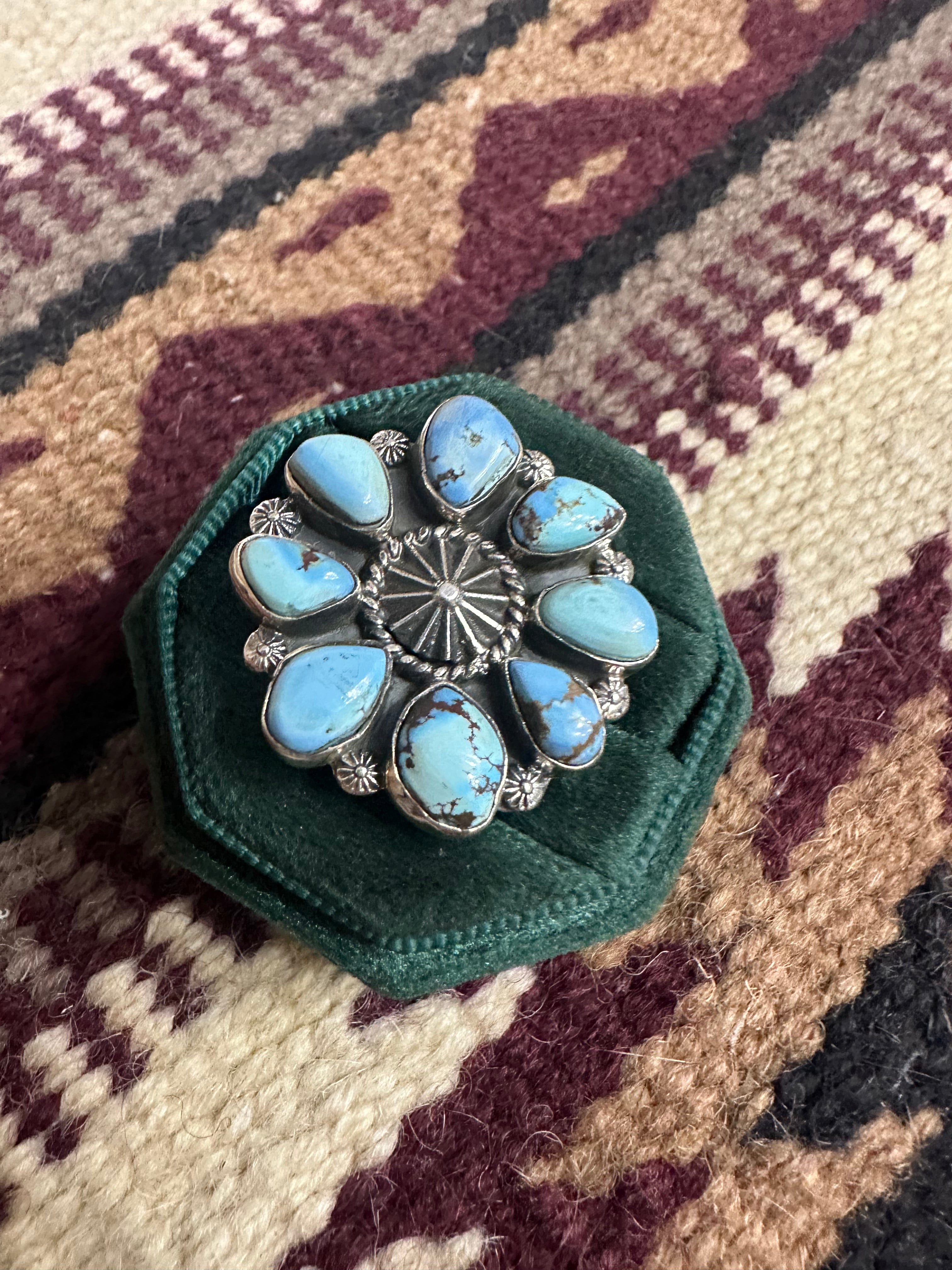 Beautiful Handmade Golden Hills Turquoise And Sterling Silver Adjustable Ring