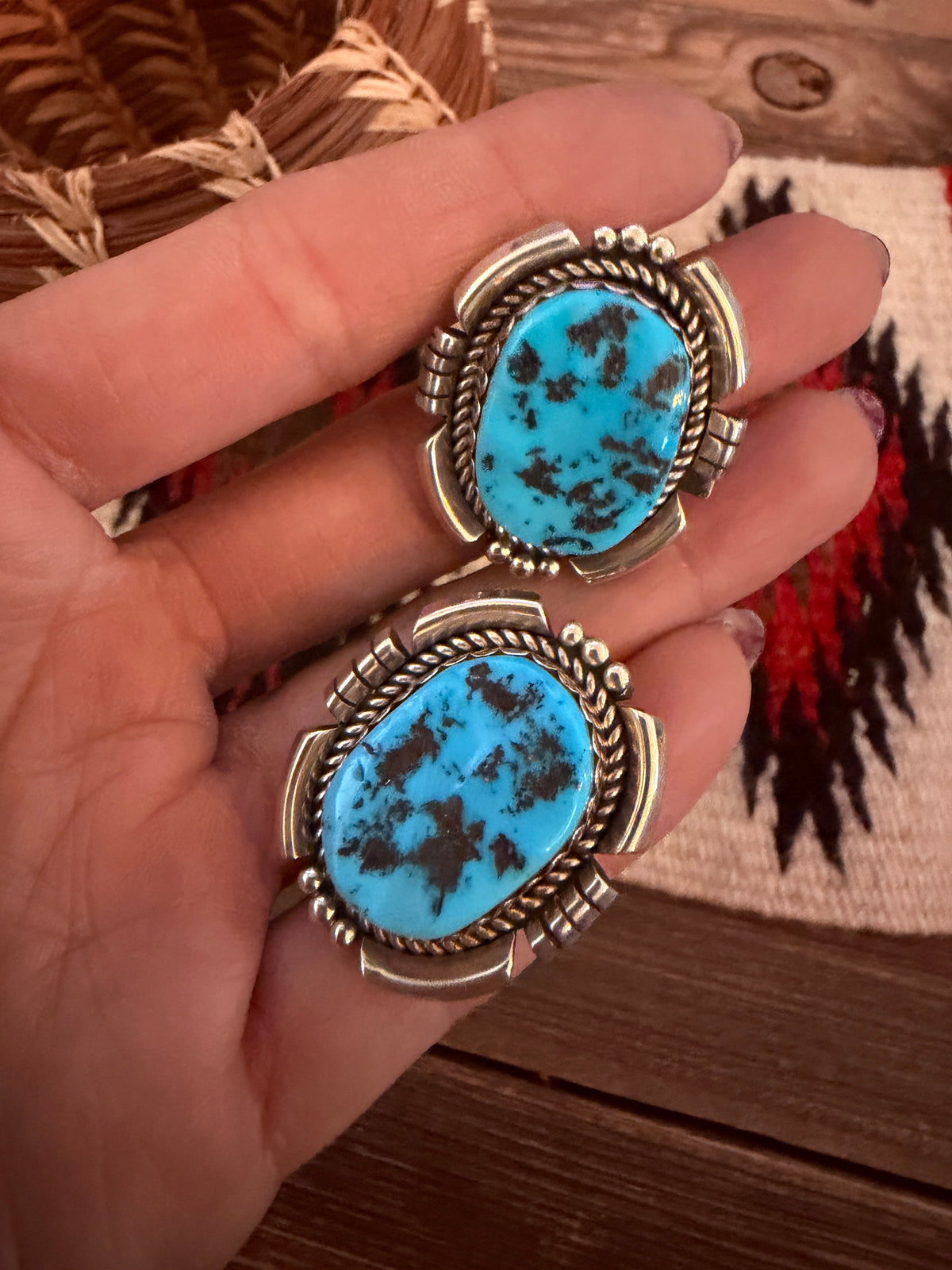 Handcrafted Turquoise & Sterling Silver Clip On Earrings
