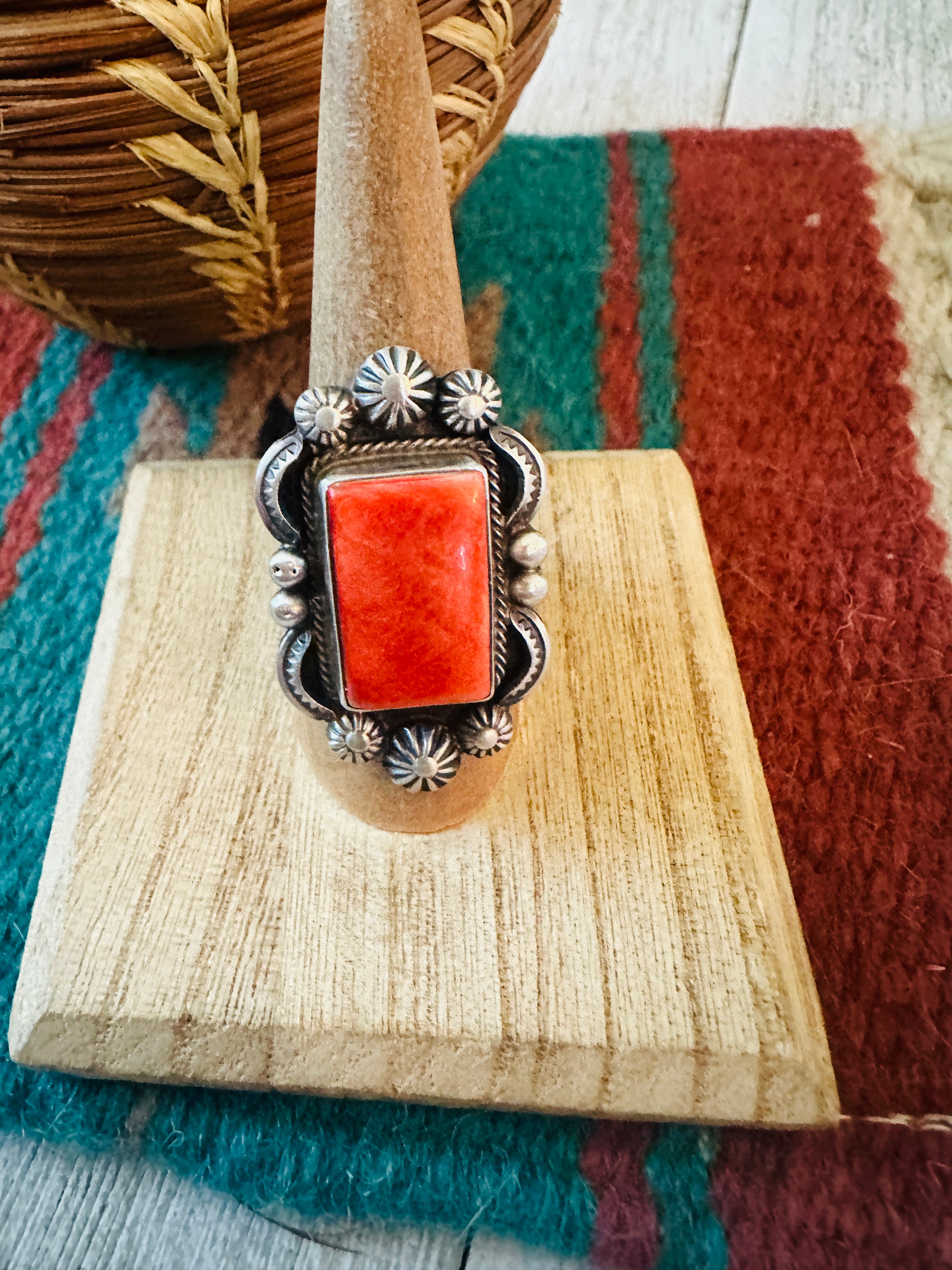 Navajo Sterling Silver & Orange Spiny Ring