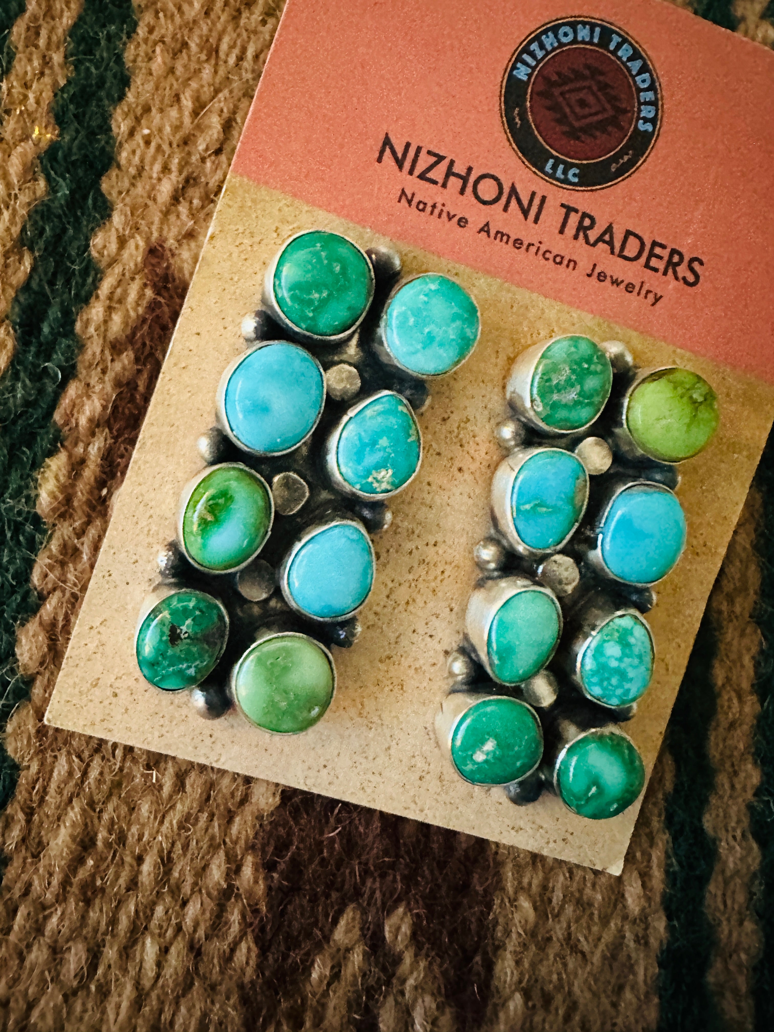 Navajo Multi Turquoise & Sterling Silver Cluster Post Earrings