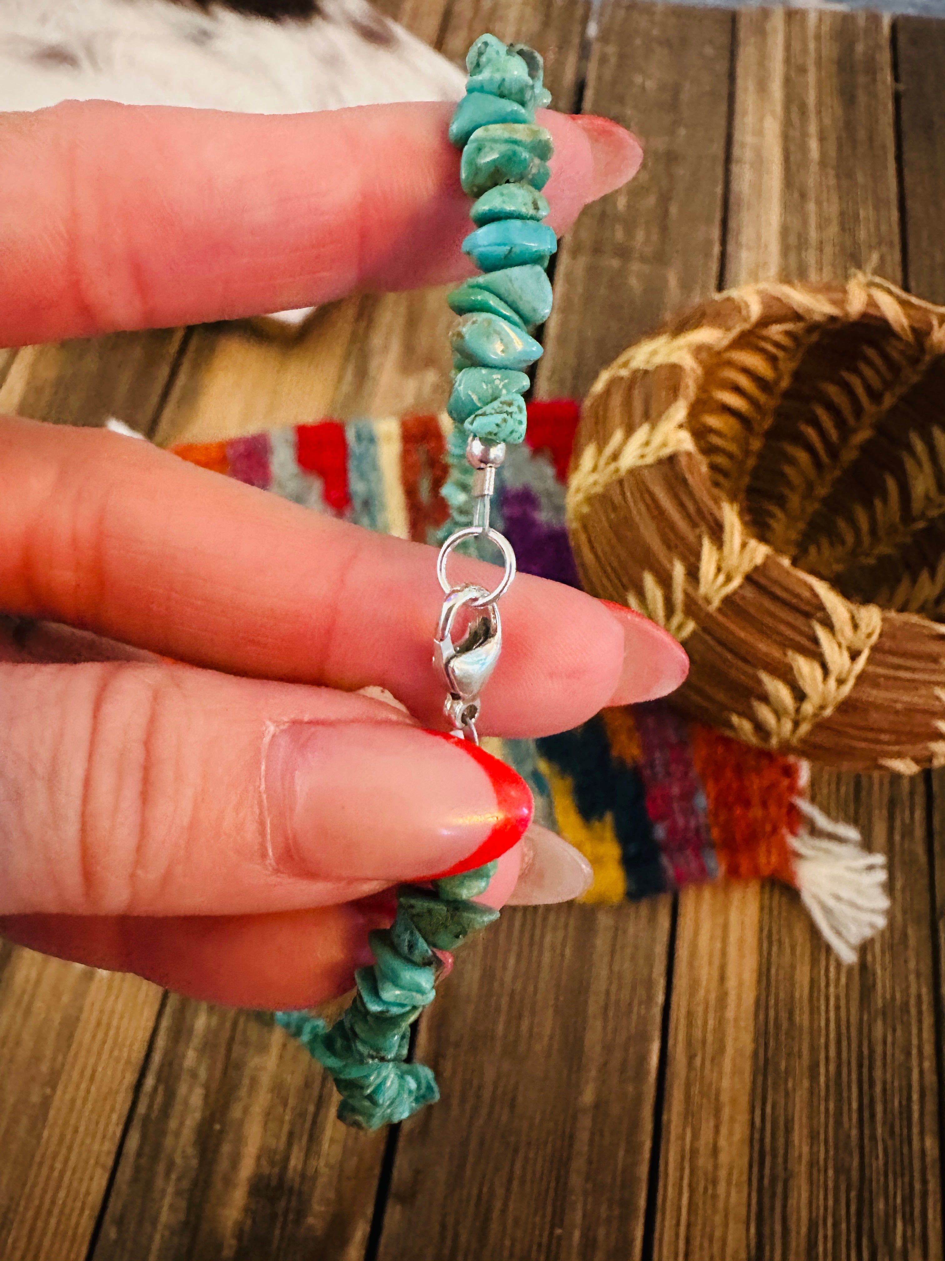 Handcrafted Turquoise & Sterling Silver 18” Beaded Necklace