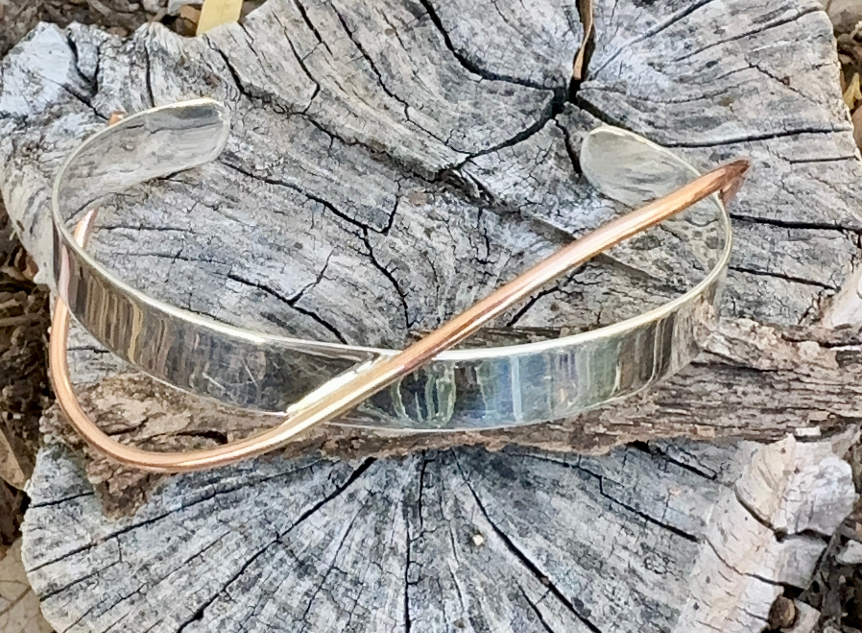 Sterling Silver Cuff with Copper Ribbon