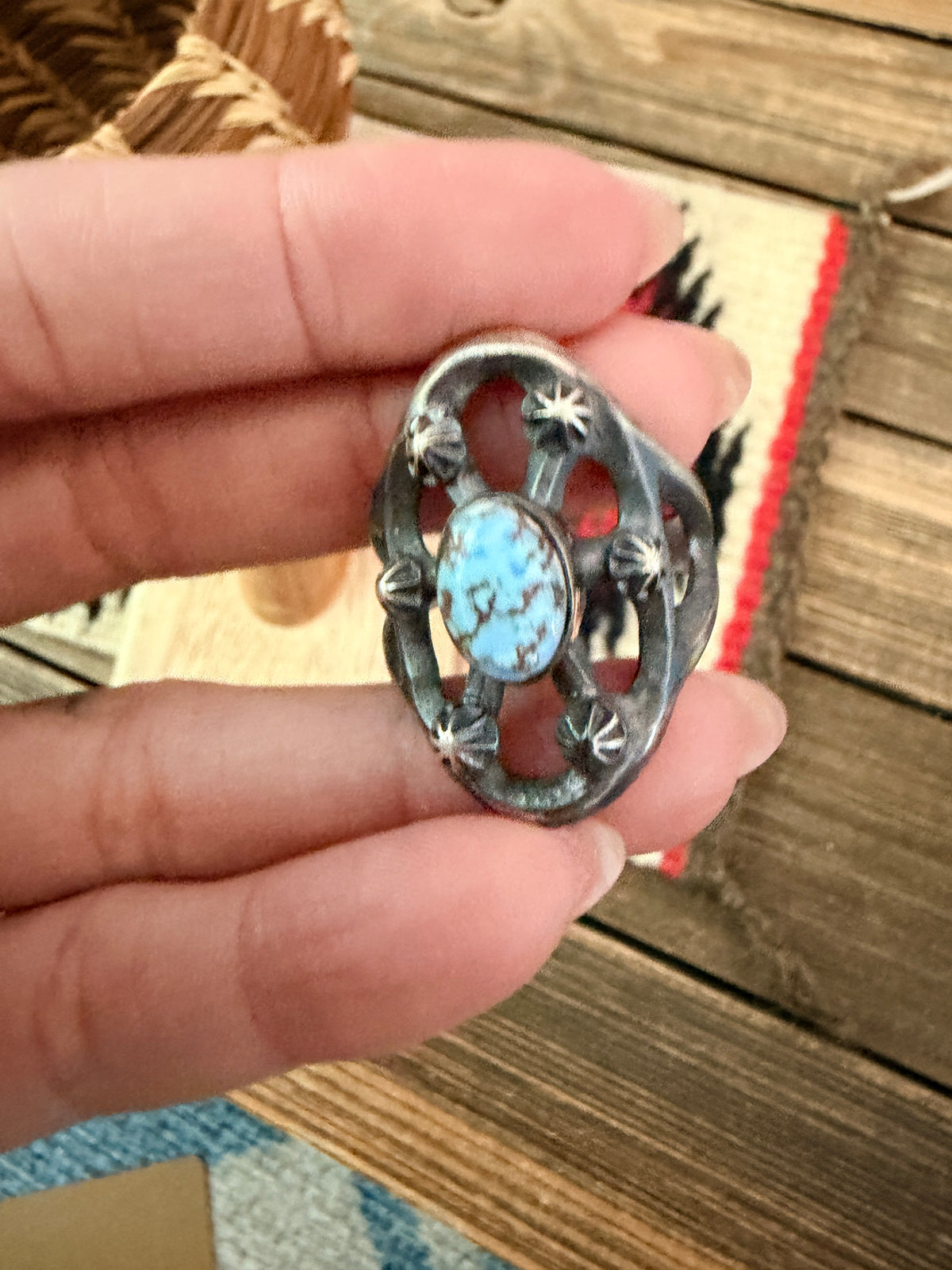Handcrafted Golden Hills Turquoise and Sterling Silver Ring size 11.5 by Chimney Butte