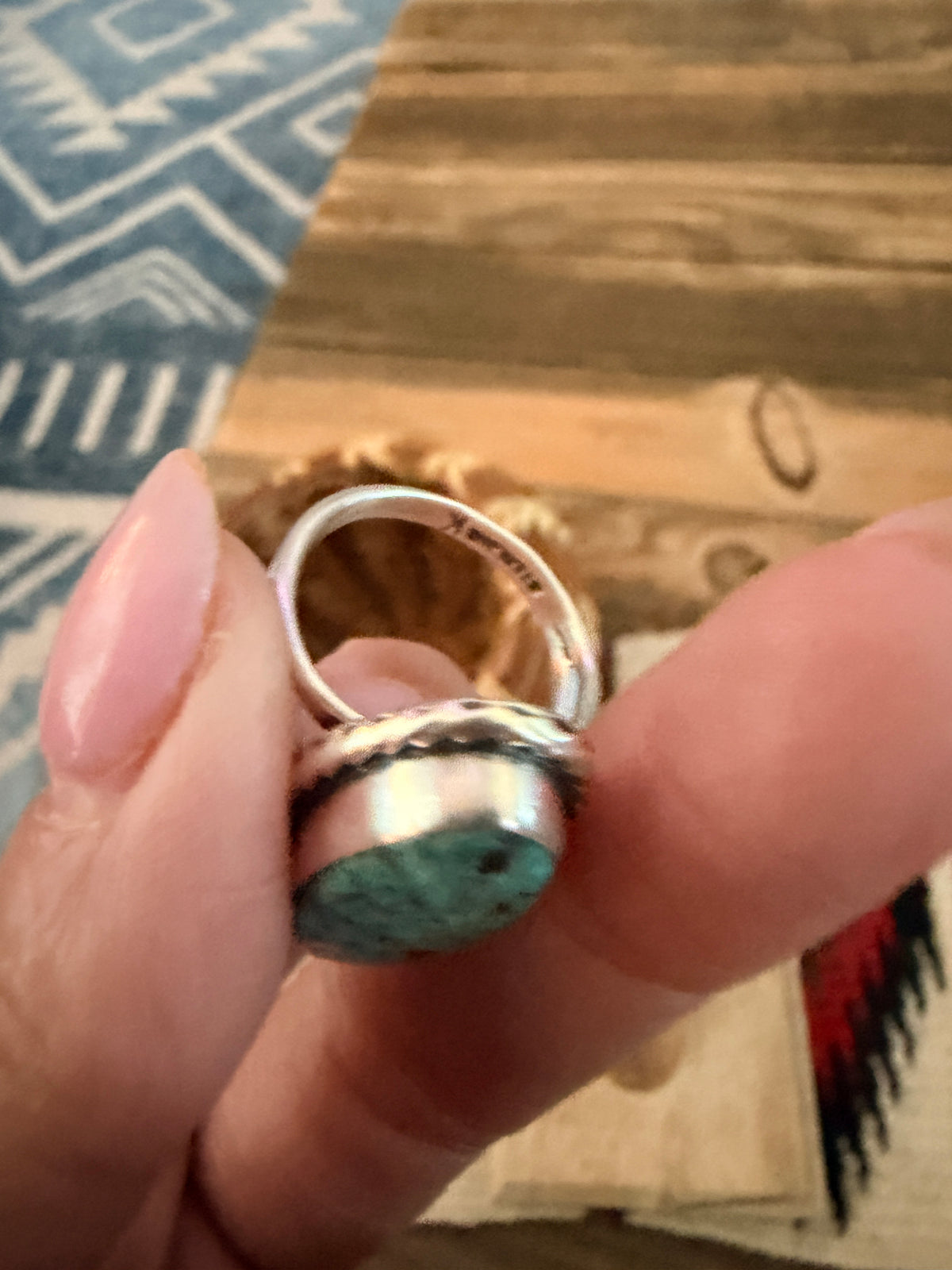 Handcrafted Turquoise & Sterling Silver Ring Size 7.5