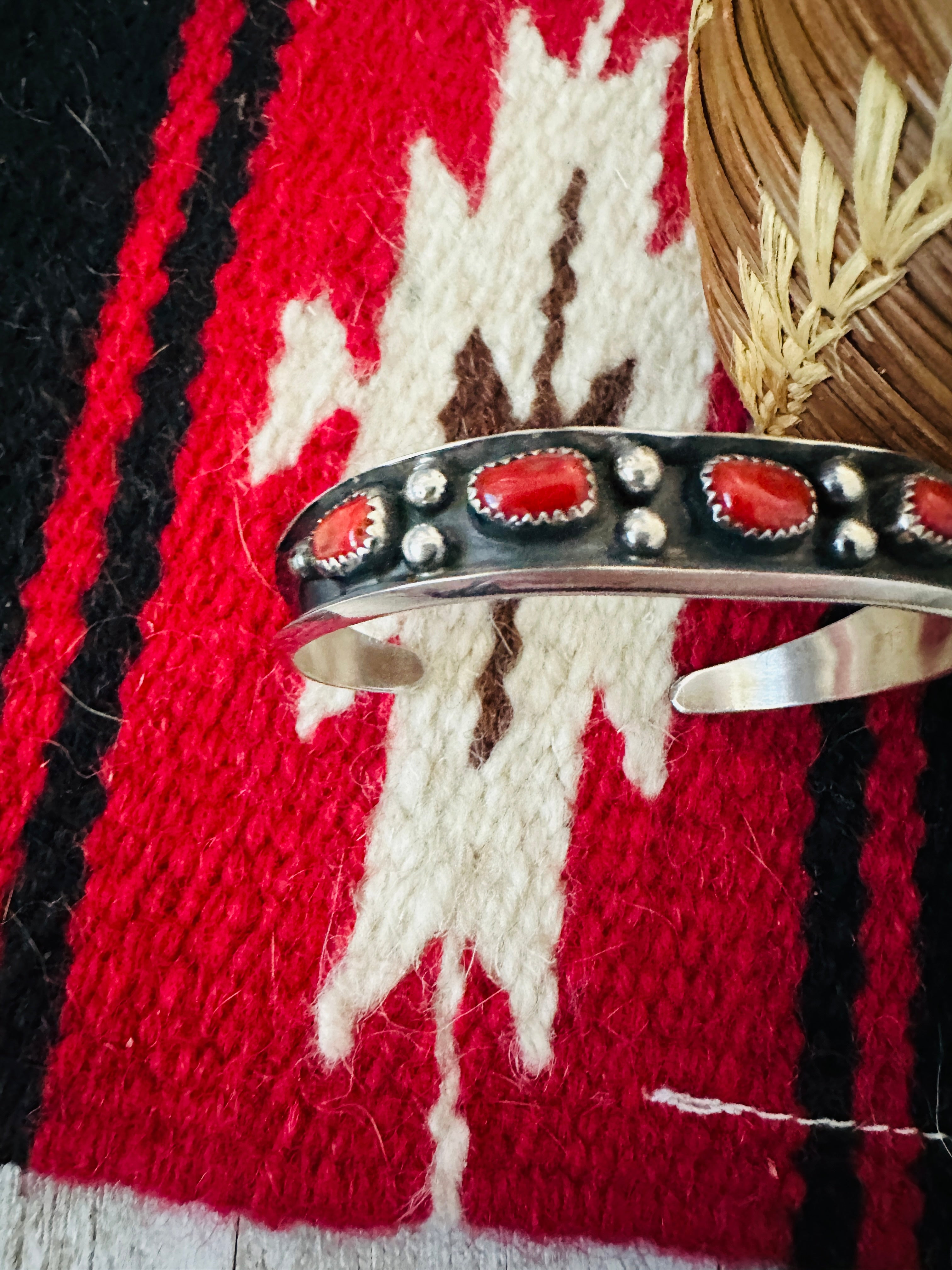 Navajo Coral & Sterling Silver Cuff Bracelet