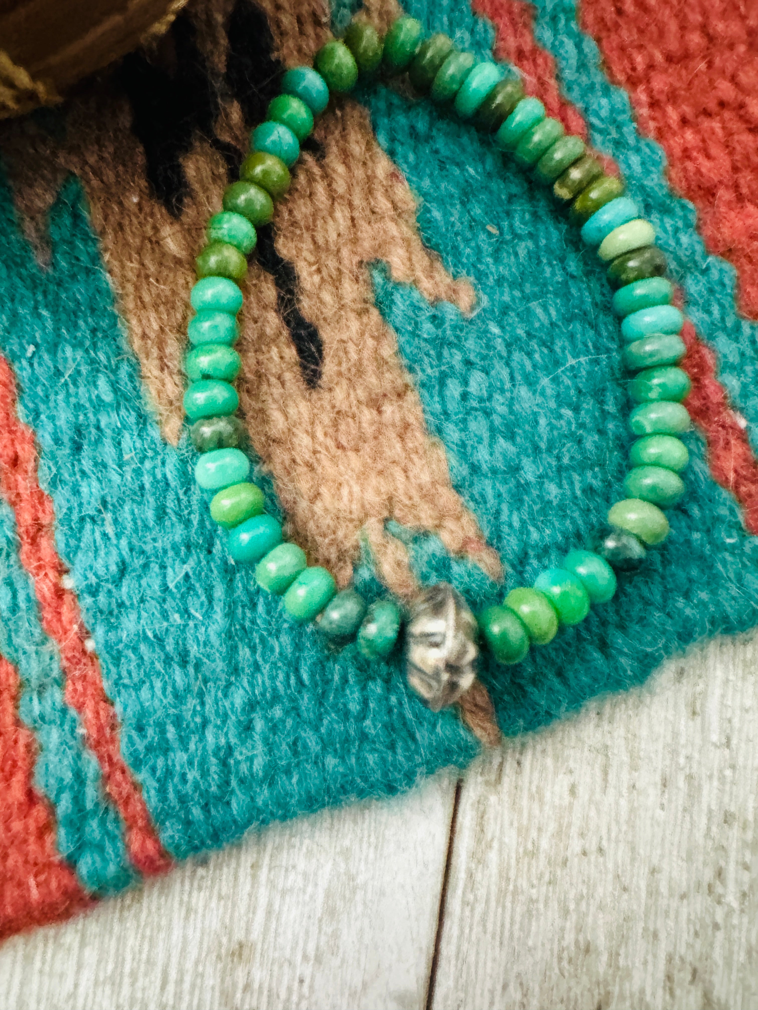 Handcrafted Turquoise & Sterling Silver Beaded Stretch Bracelet