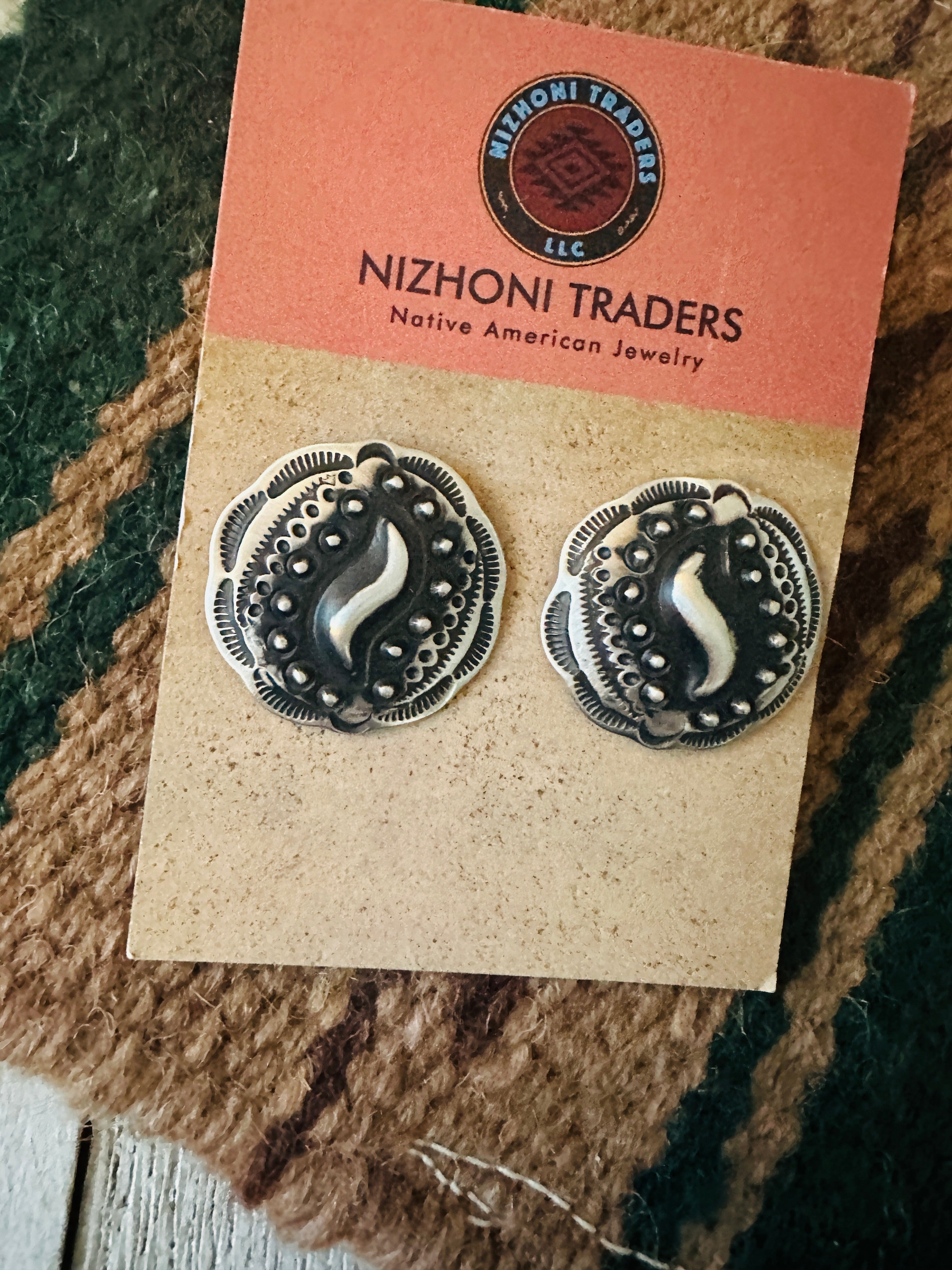 Navajo Hand Stamped Sterling Silver Concho Post Earrings