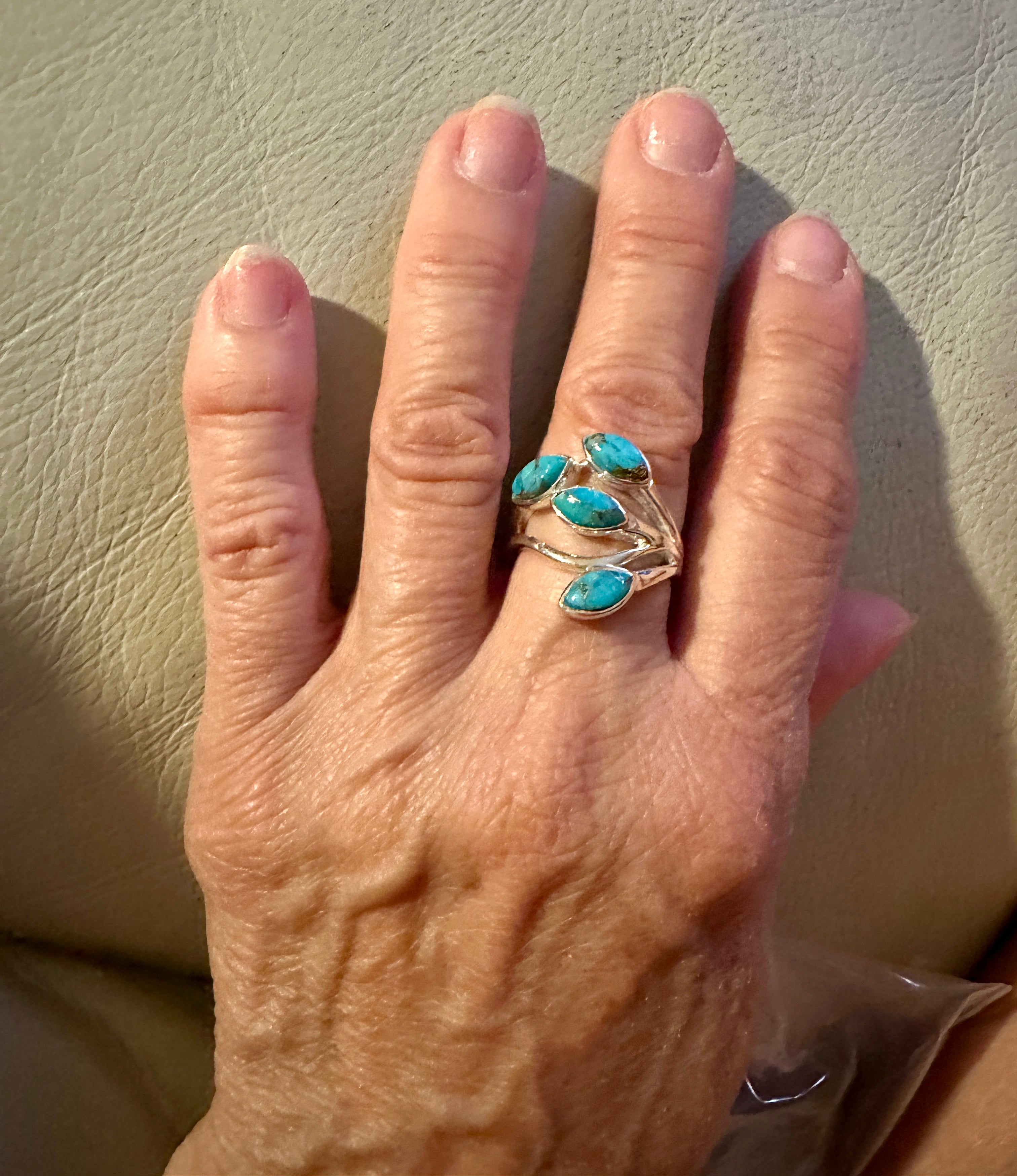 Four Stone Blue Copper Turquoise Sterling Silver Ring Size 8