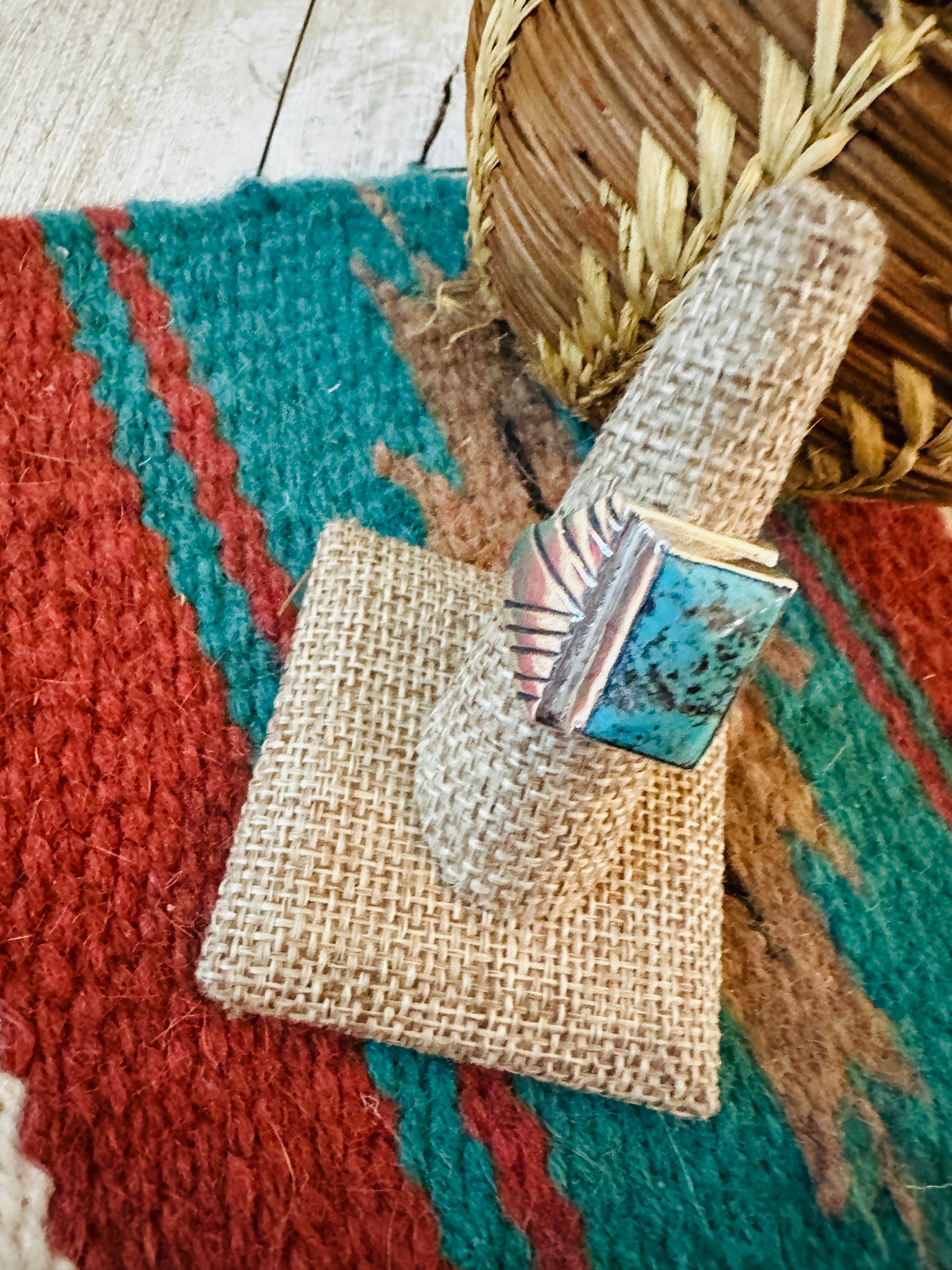 Handcrafted Turquoise & Sterling Silver Cigar Band Ring Size 10