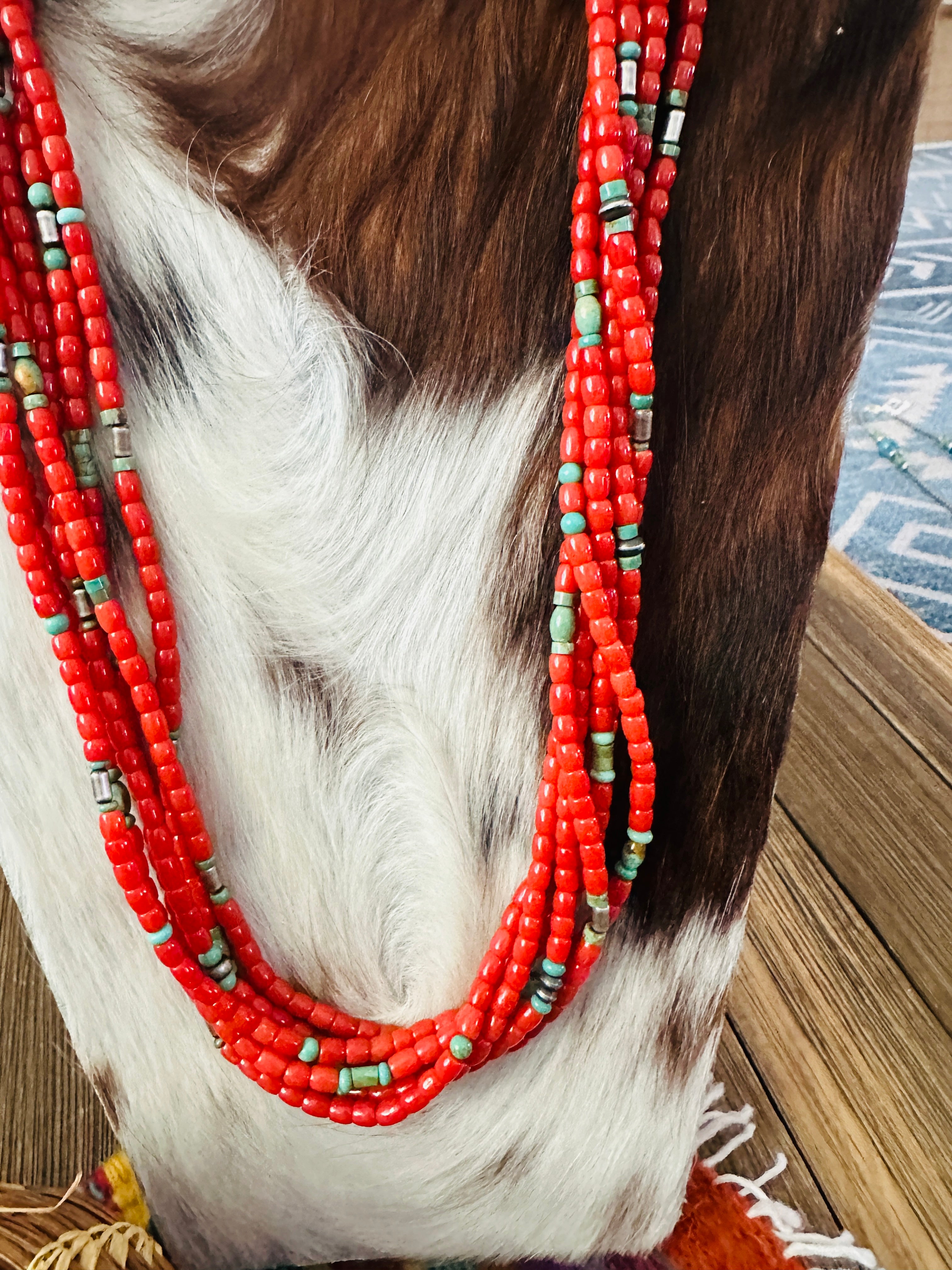 Handcrafted Coral & Sterling Silver 6-Strand Beaded Necklace