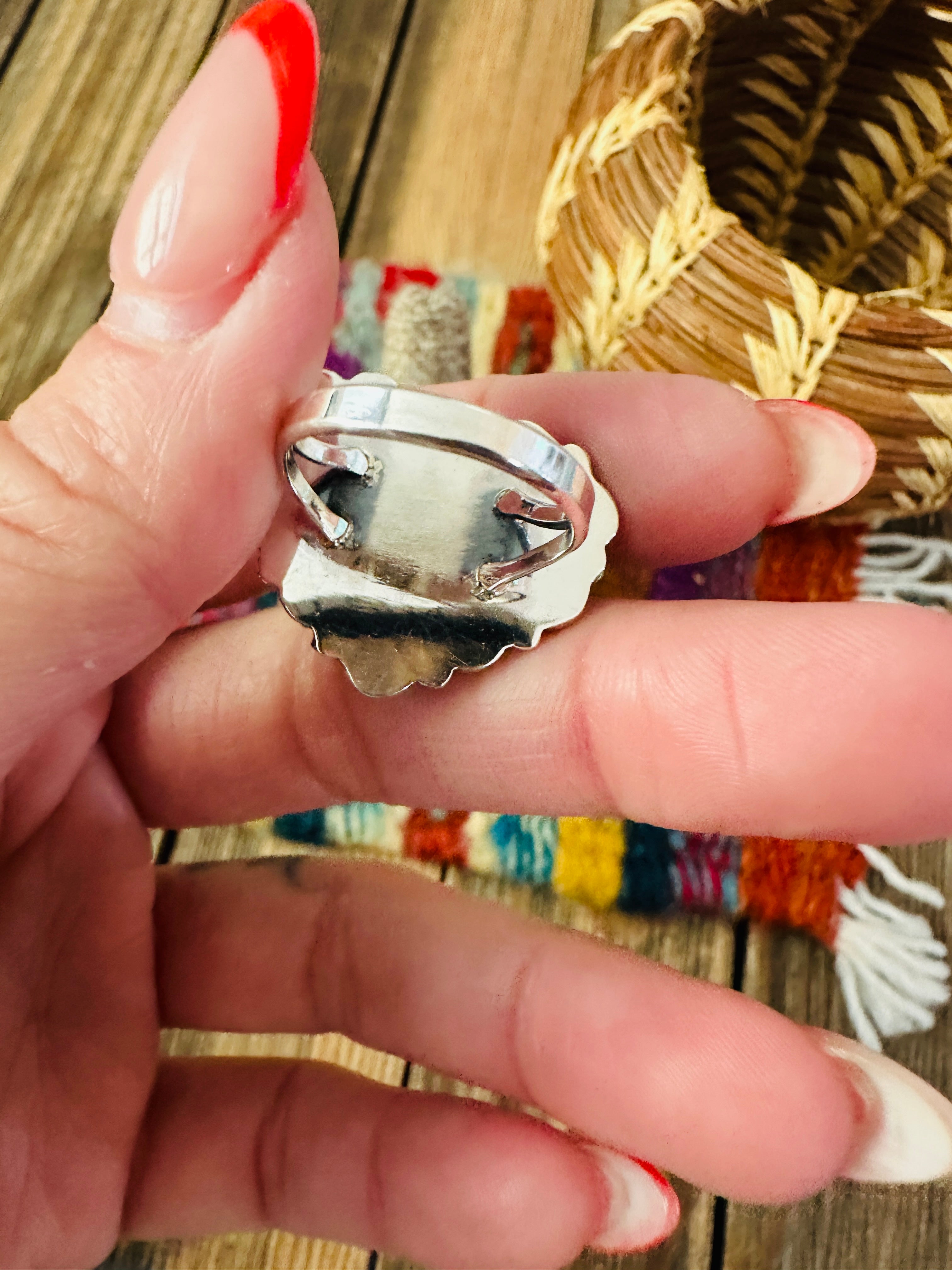 Handcrafted Turquoise & Sterling Silver Heart Adjustable Ring