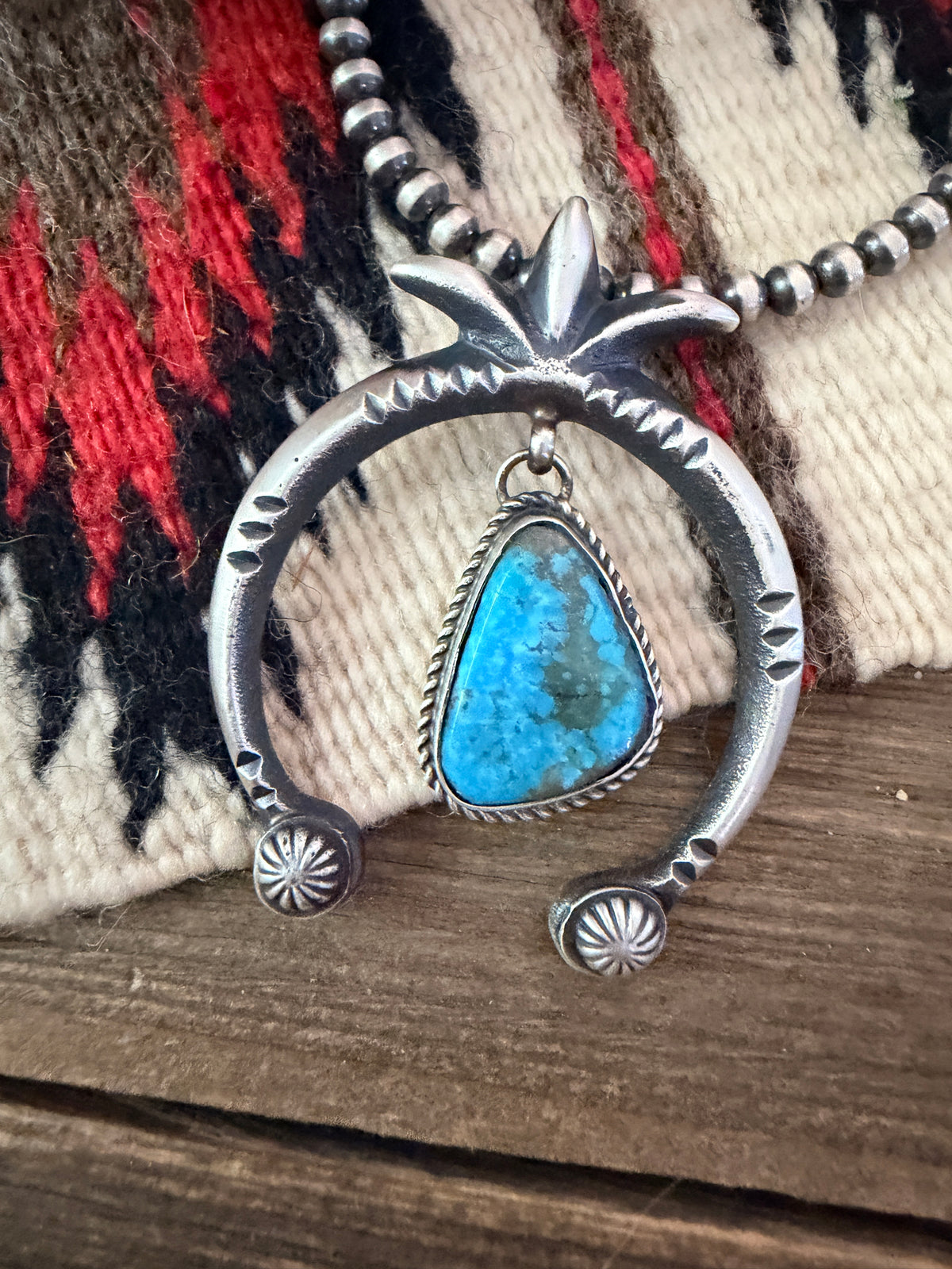Handcrafted Sterling Silver & Turquoise Naja Pendant by Martha Cayatineto
