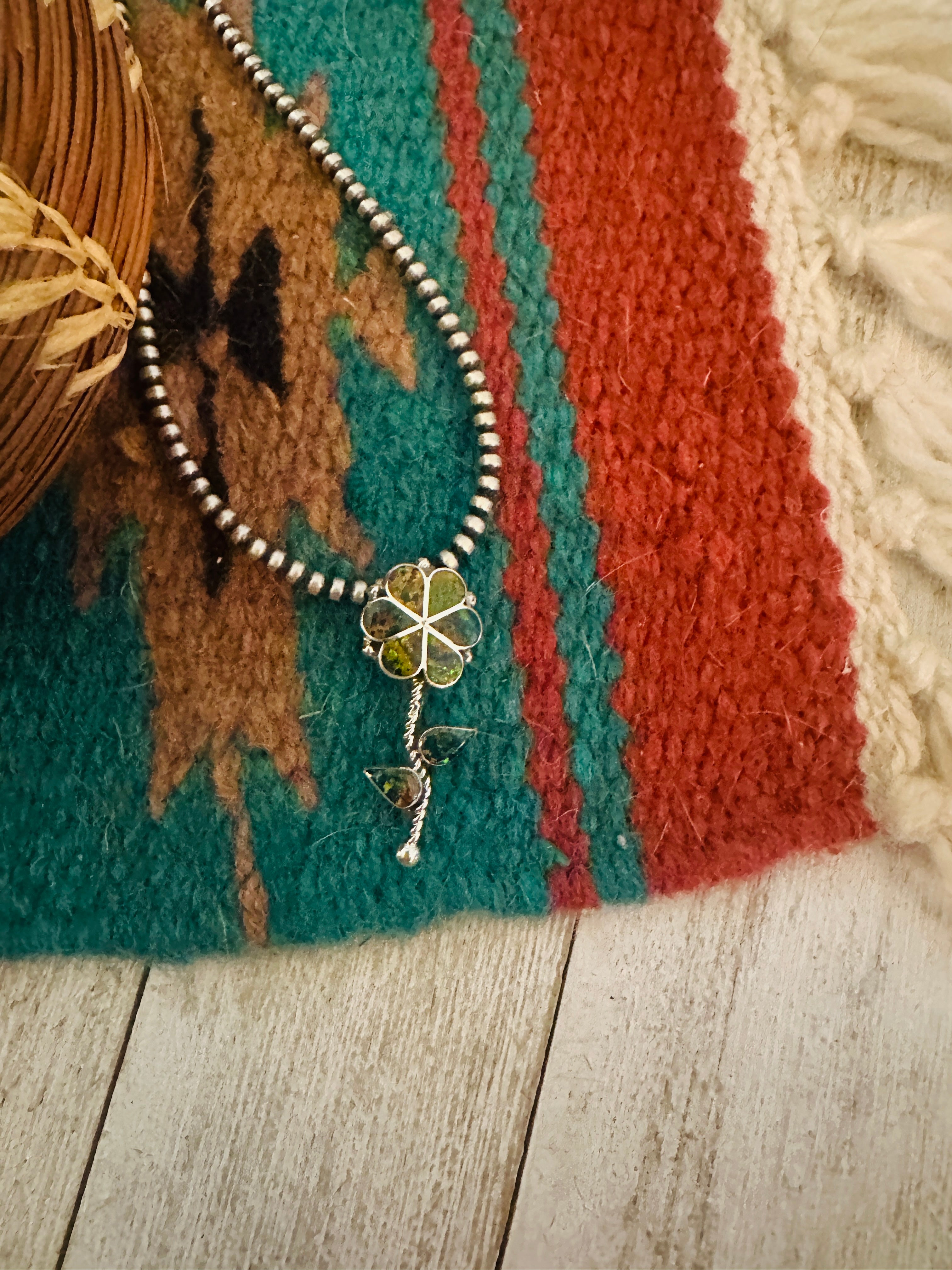 Zuni Opal & Sterling Silver Inlay Flower Pendant