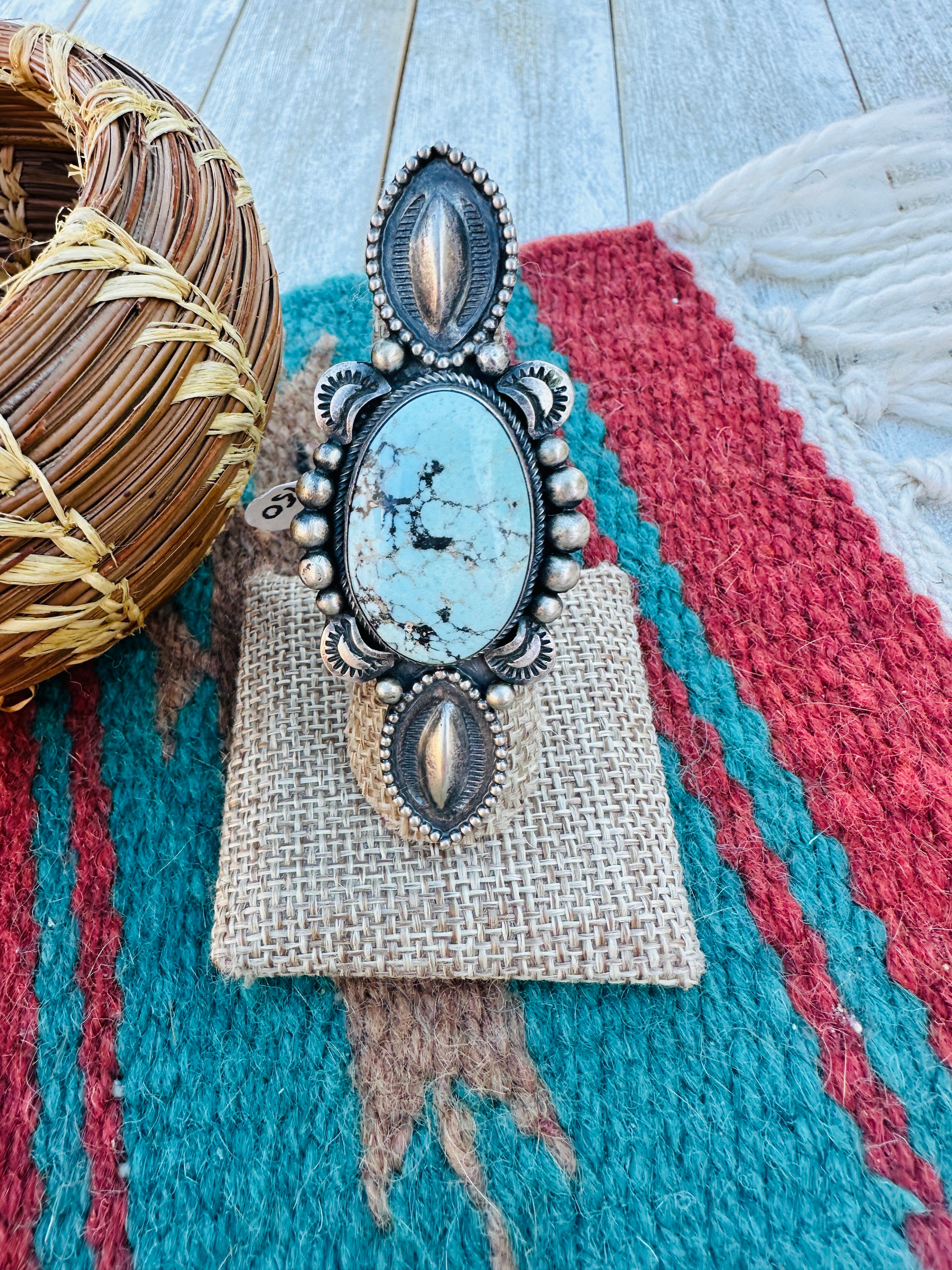 Handcrafted Golden Hills Turquoise & Sterling Silver Ring Size 7.5 by Delvin John