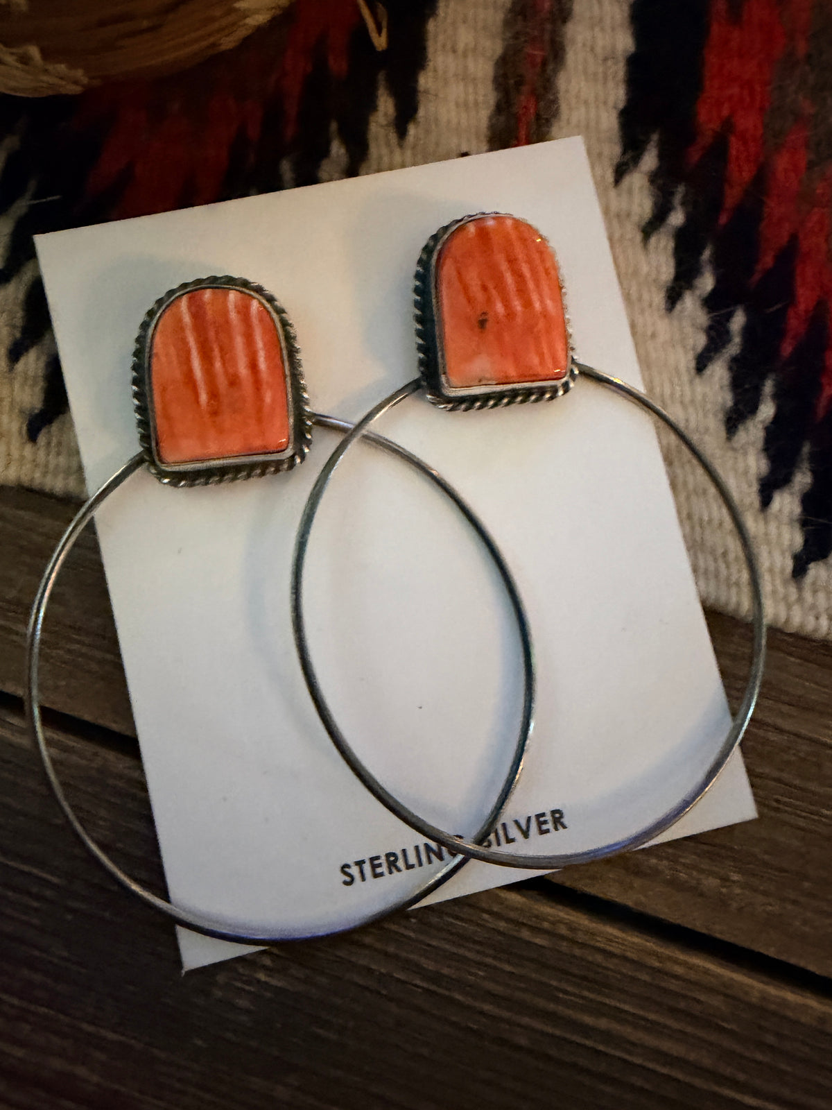 Handcrafted Orange Spiny and Sterling Silver Dangle Hoop Earrings by Elouise Kee