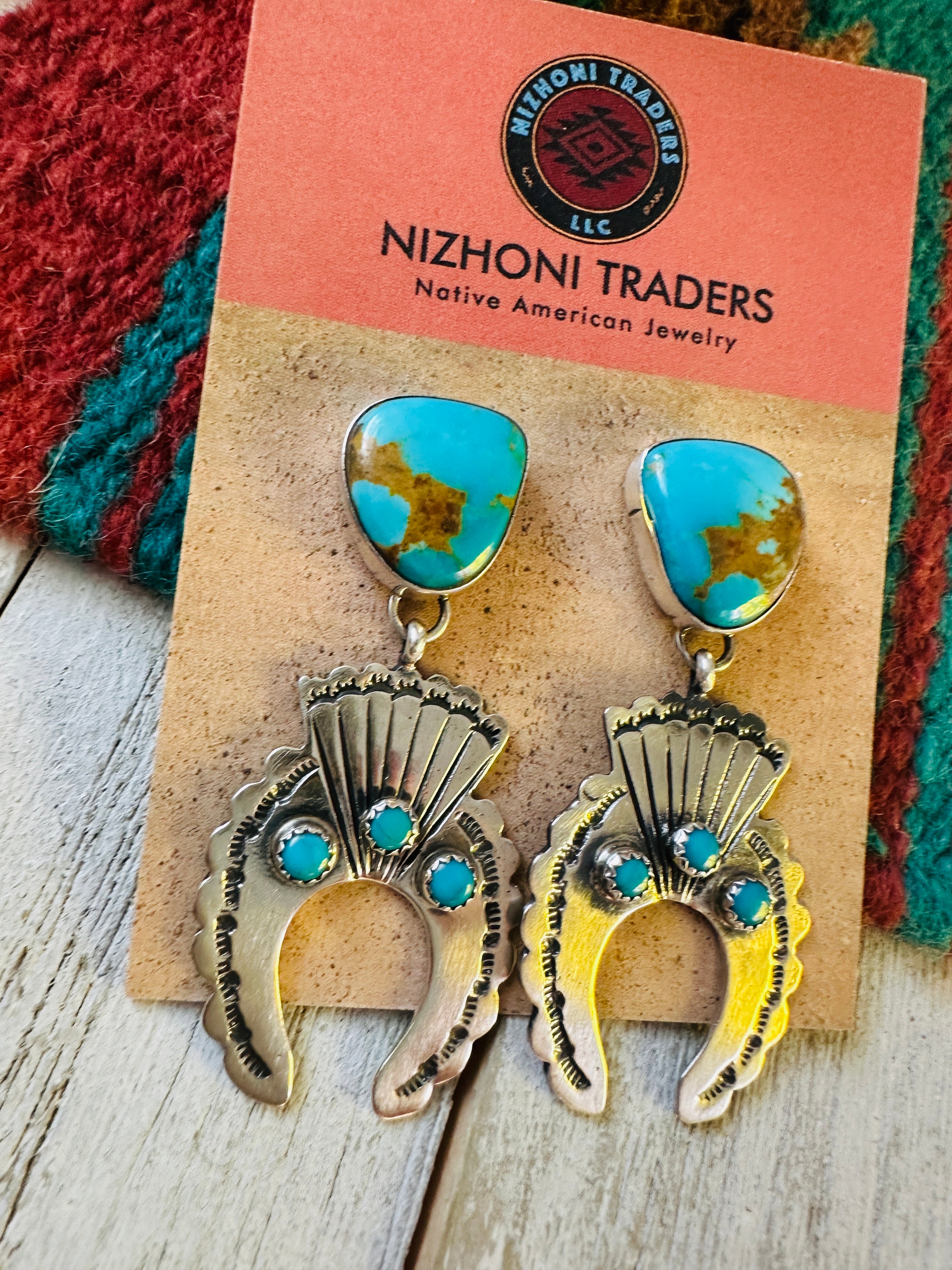 Navajo Turquoise & Sterling Silver Naja Dangle Earrings