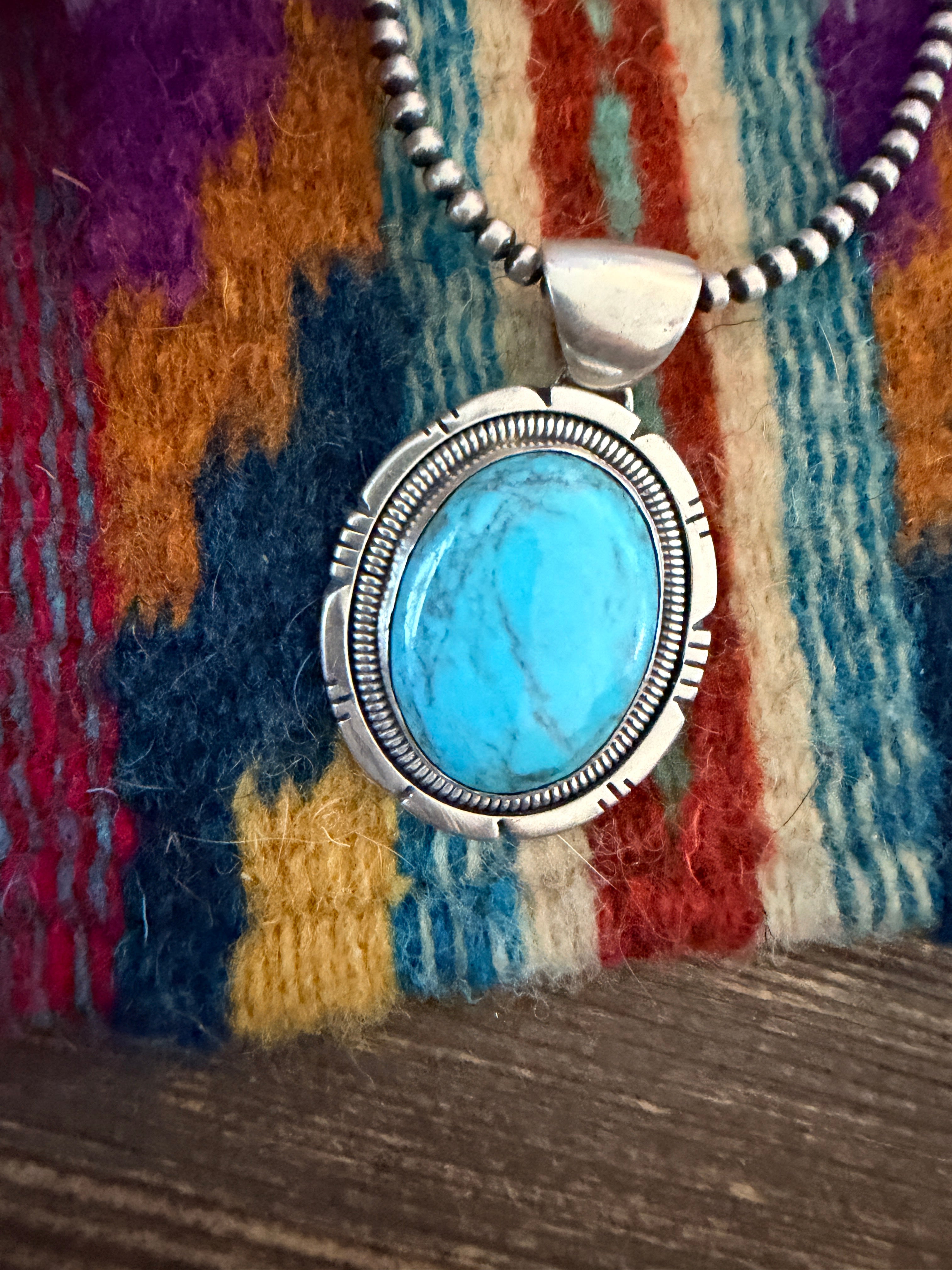 Handcrafted Turquoise and Sterling Silver Pendant by Wydell Billie
