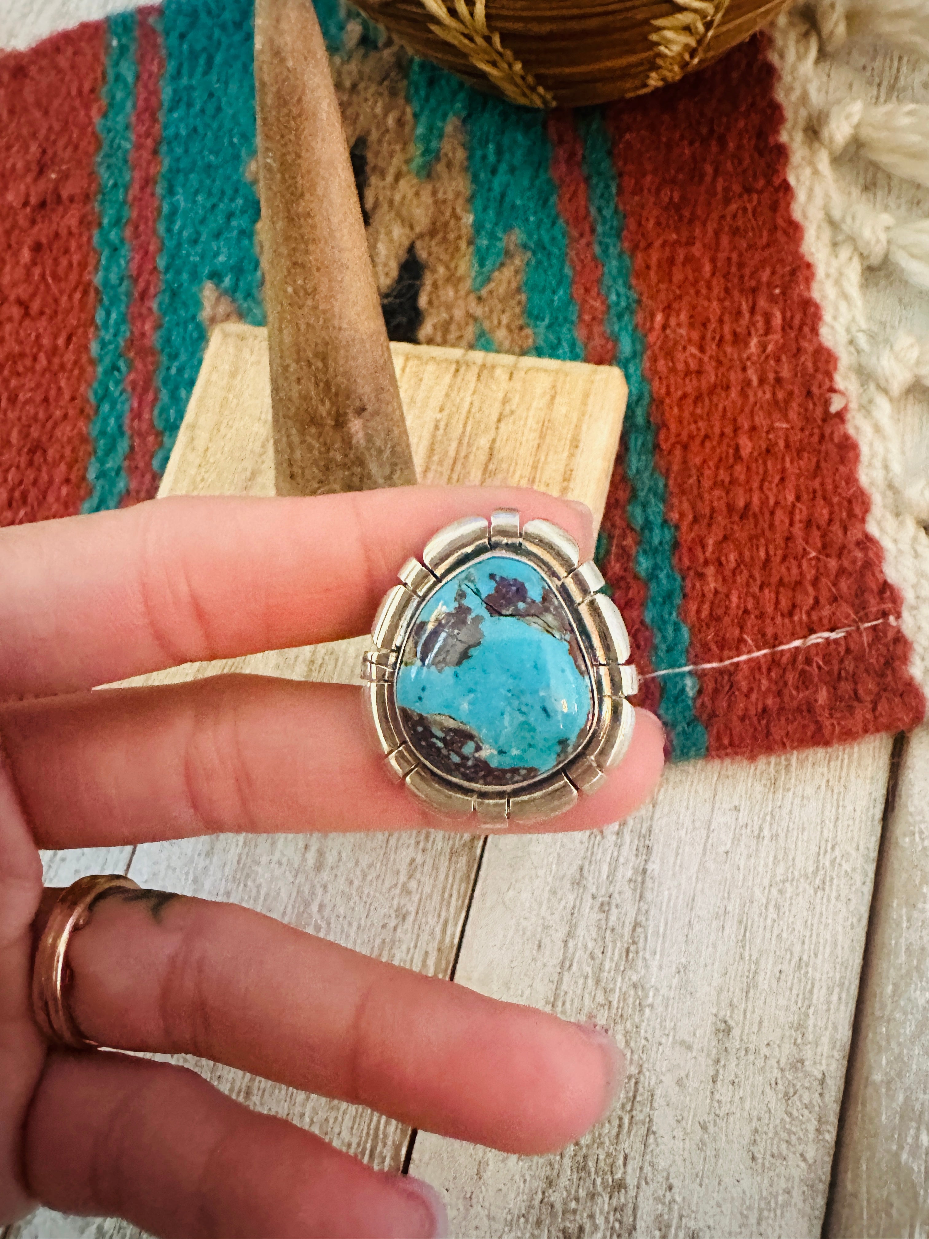 Navajo Sterling Silver & Turquoise Adjustable Ring