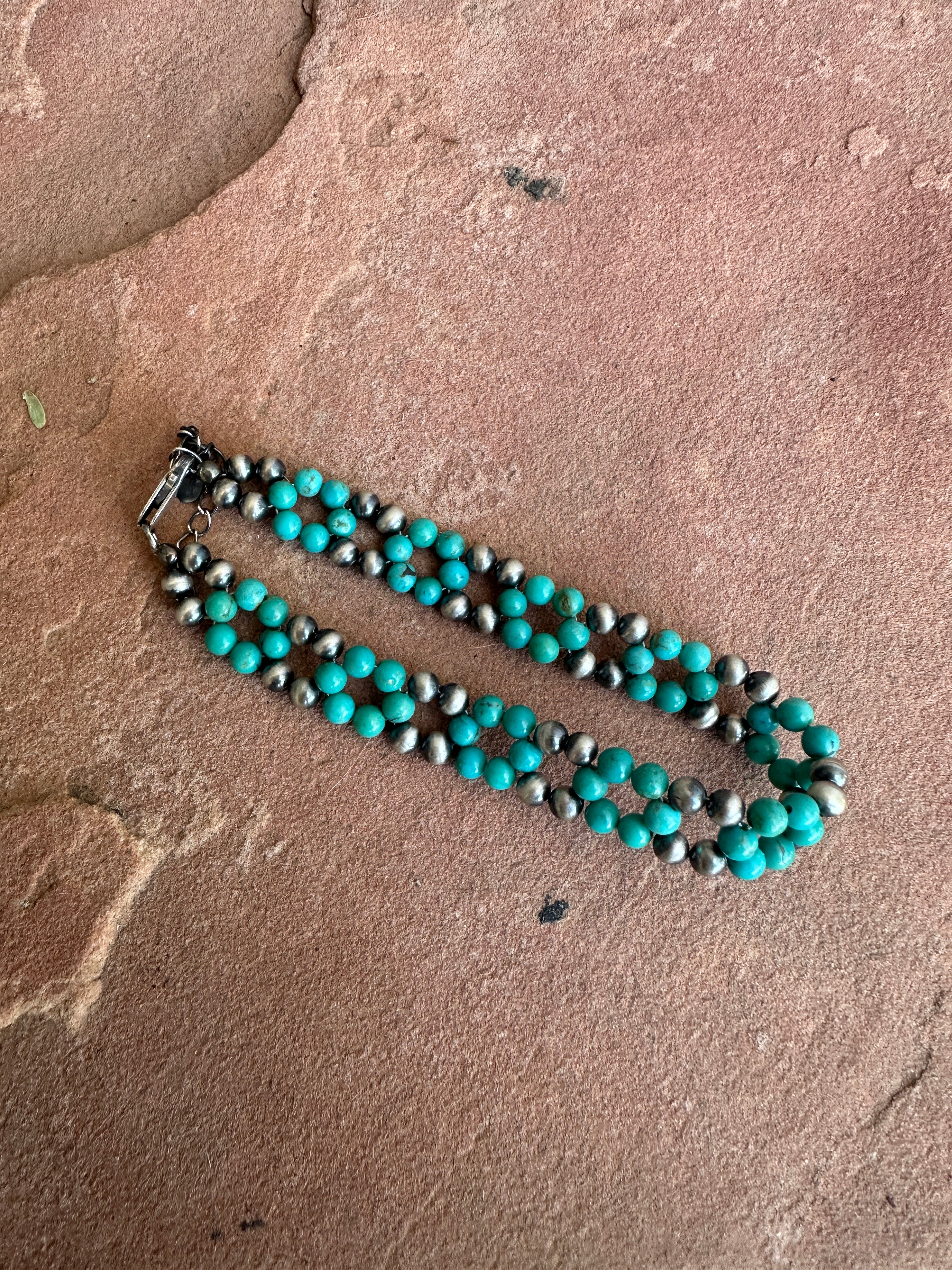 COWGIRL UP Handmade Sterling Silver & Turquoise Beaded Bracelet