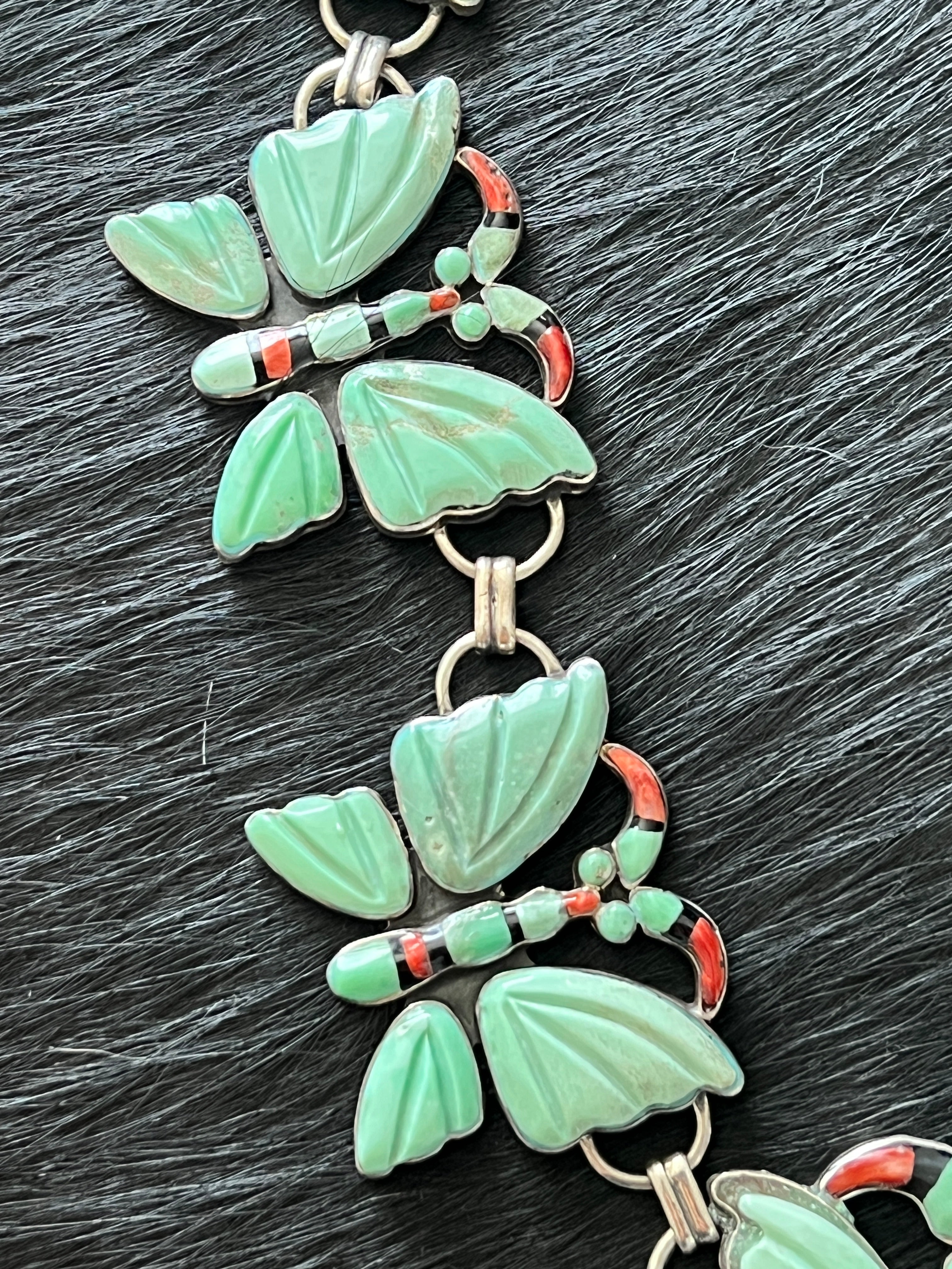 Vintage Sterling Silver and Turquoise Butterfly Necklace by Federico Jimenez