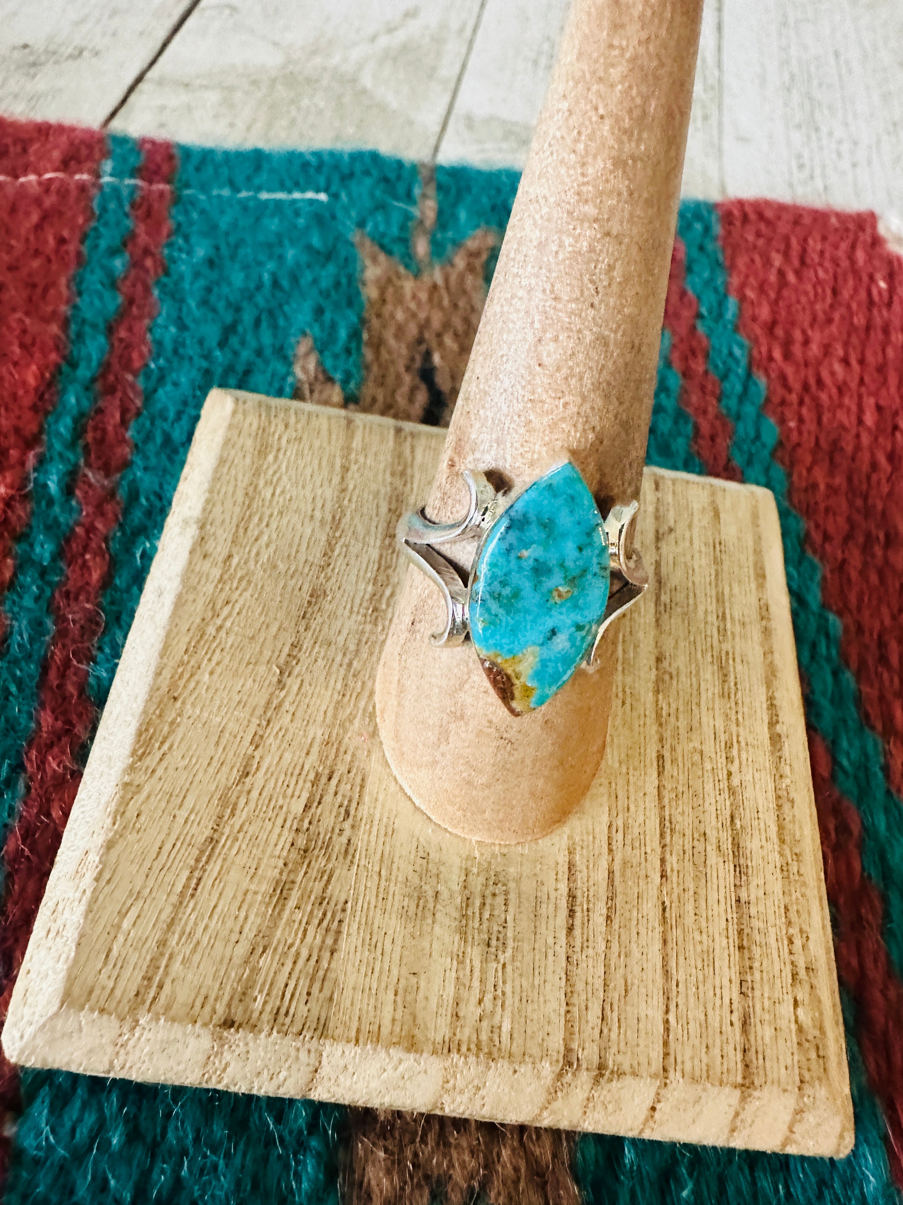 Navajo Sterling Silver And Turquoise Marquise Ring