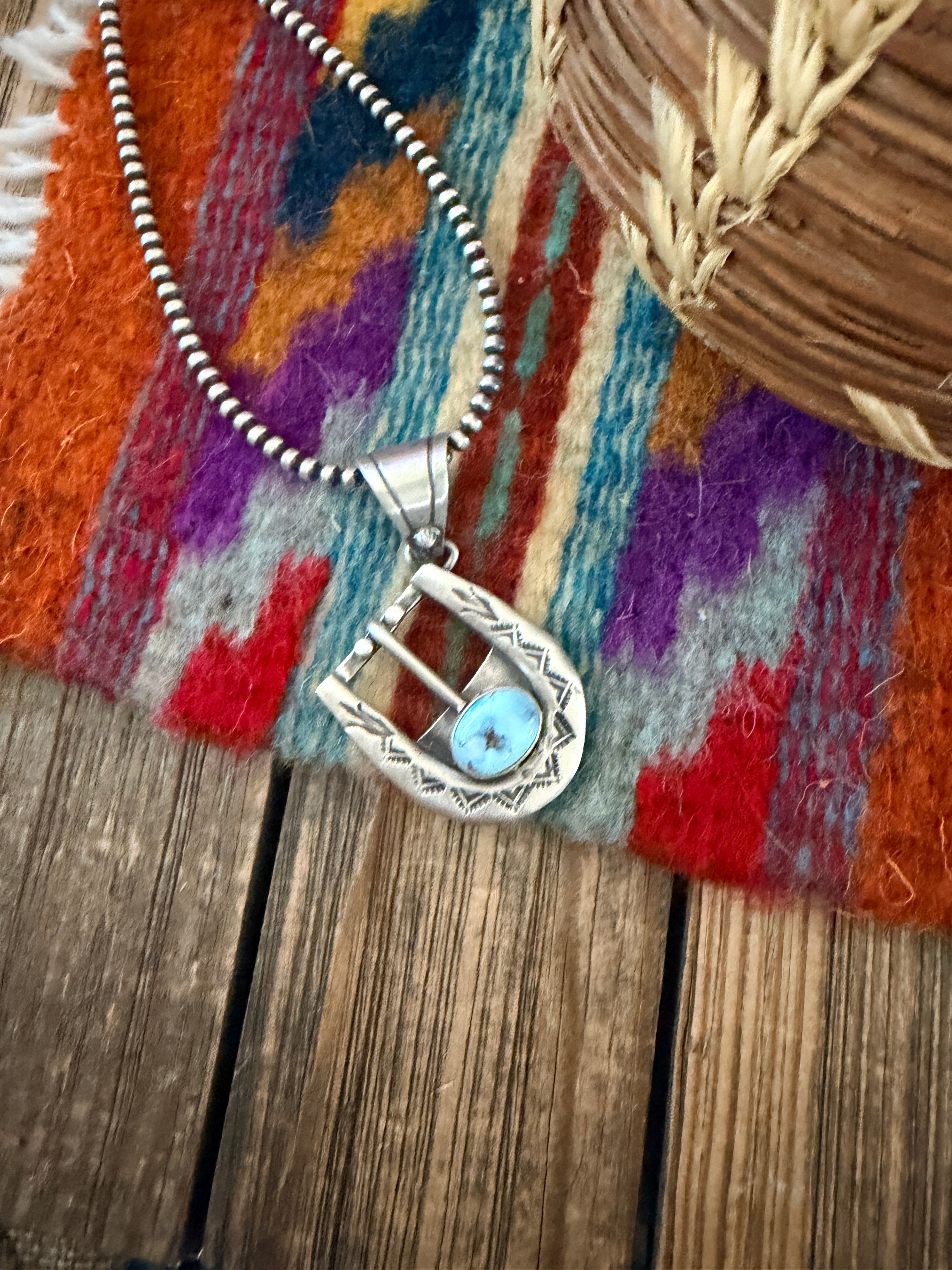 Handcrafted Sterling Silver & Turquoise Belt Buckle Pendant by Leroy James