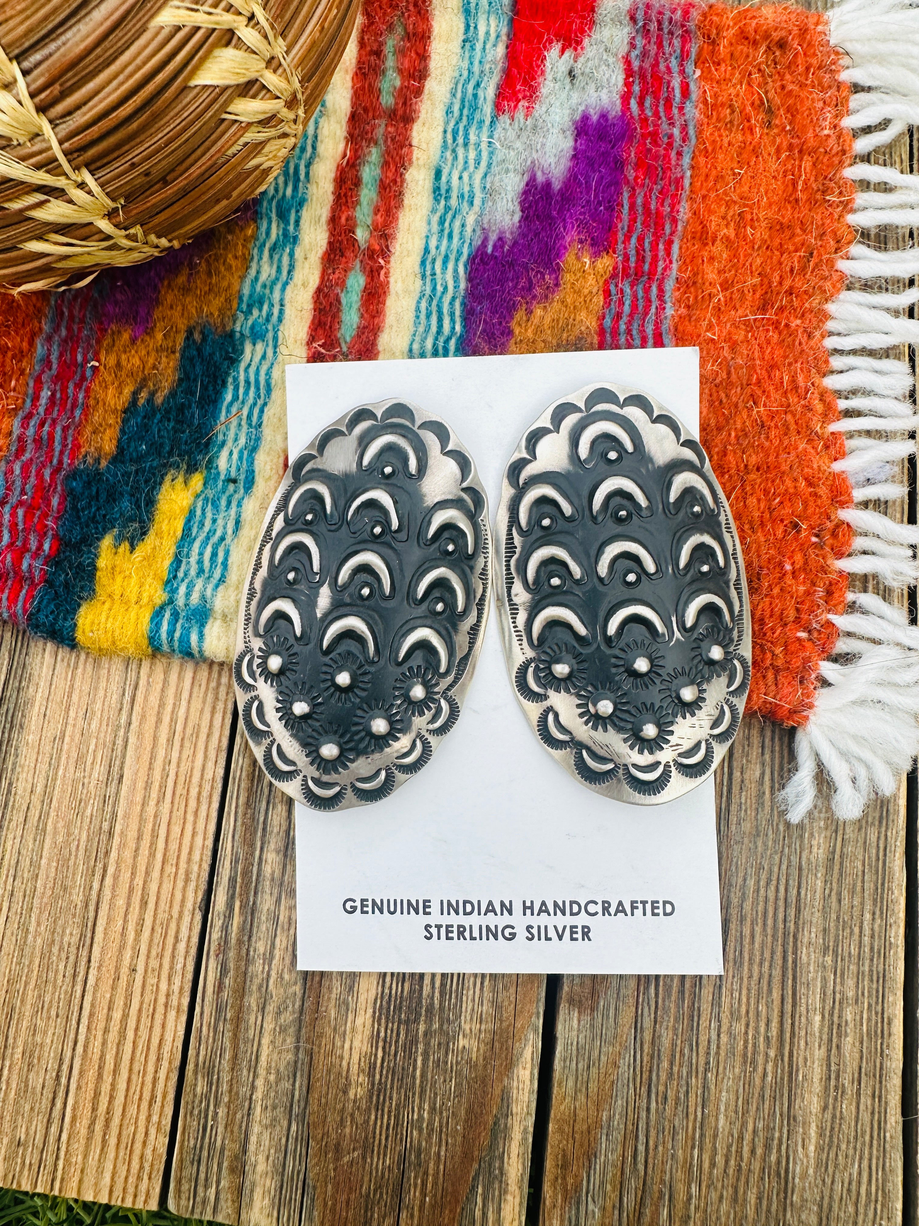 Handcrafted Sterling Silver Concho Post Earrings by Leander Tahe