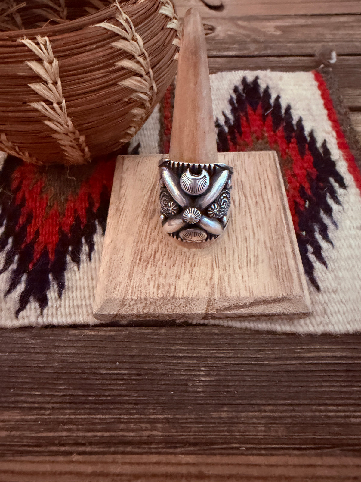 Handcrafted Sterling Silver Cigar Band Ring Size 12.5 by Delbert Gordon