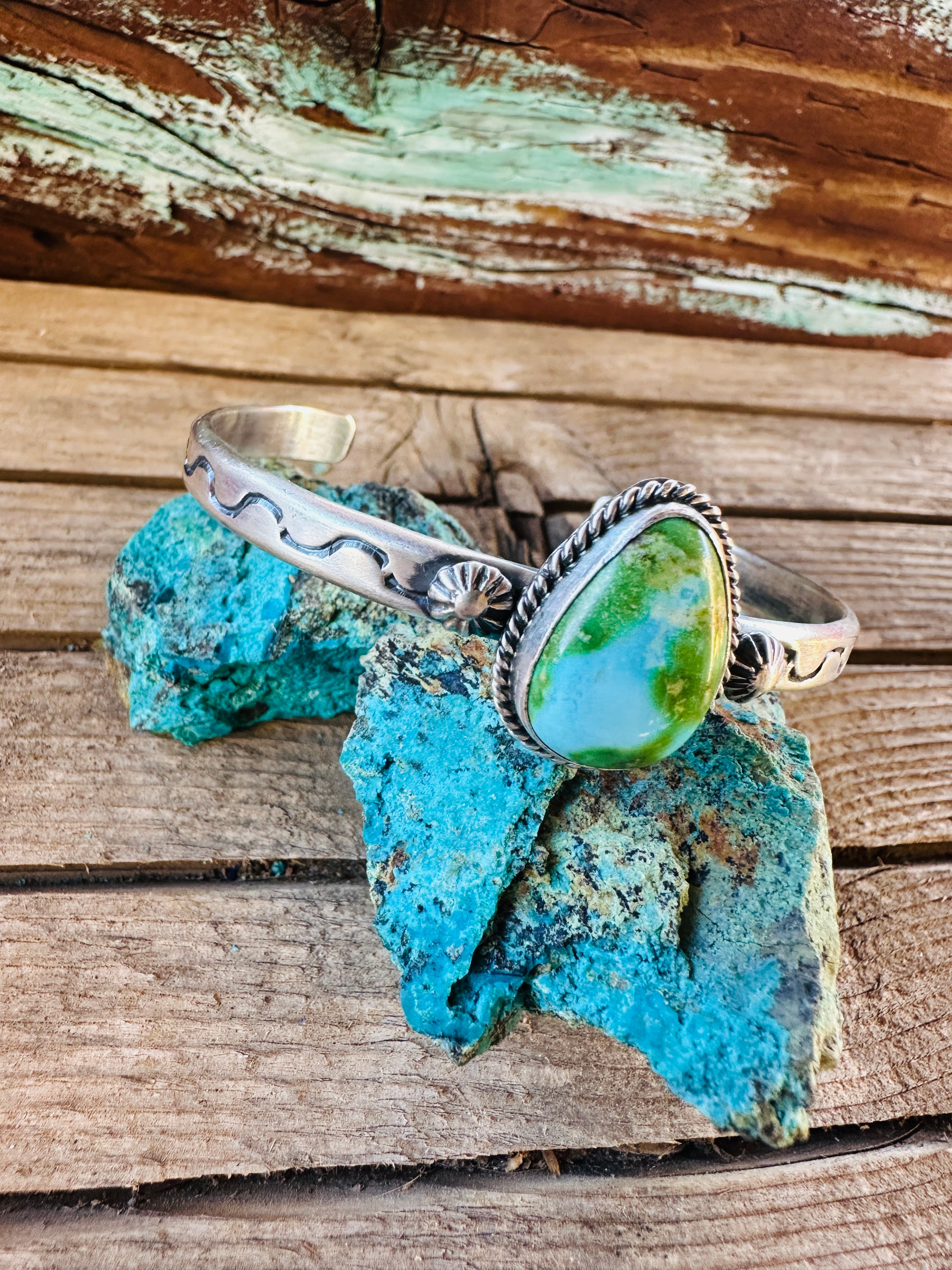 Handcrafted Sonoran Mountain Turquoise & Sterling Silver Cuff Bracelet