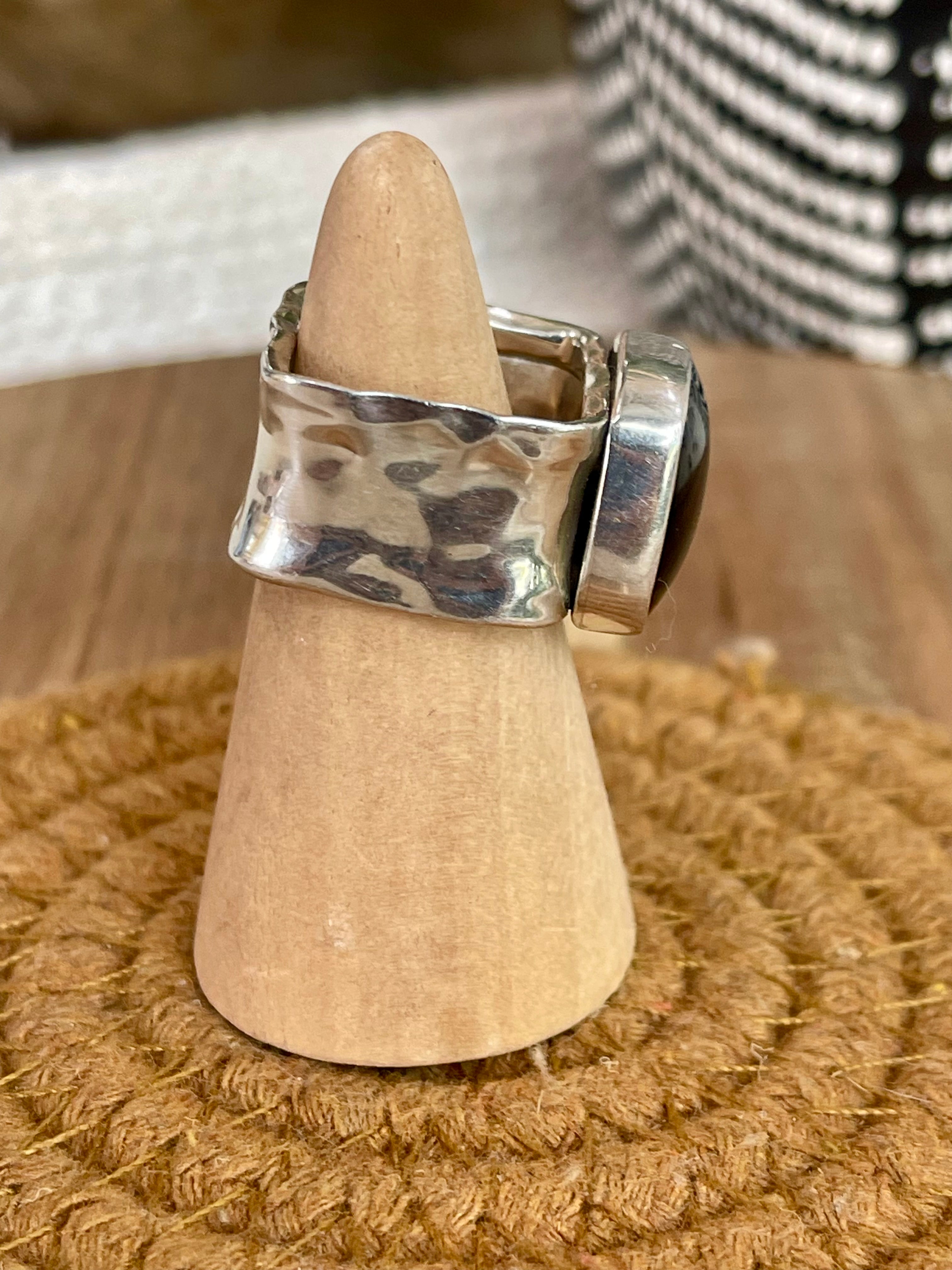 Handcrafted Sterling Silver & Onyx Size 7 Square Ring