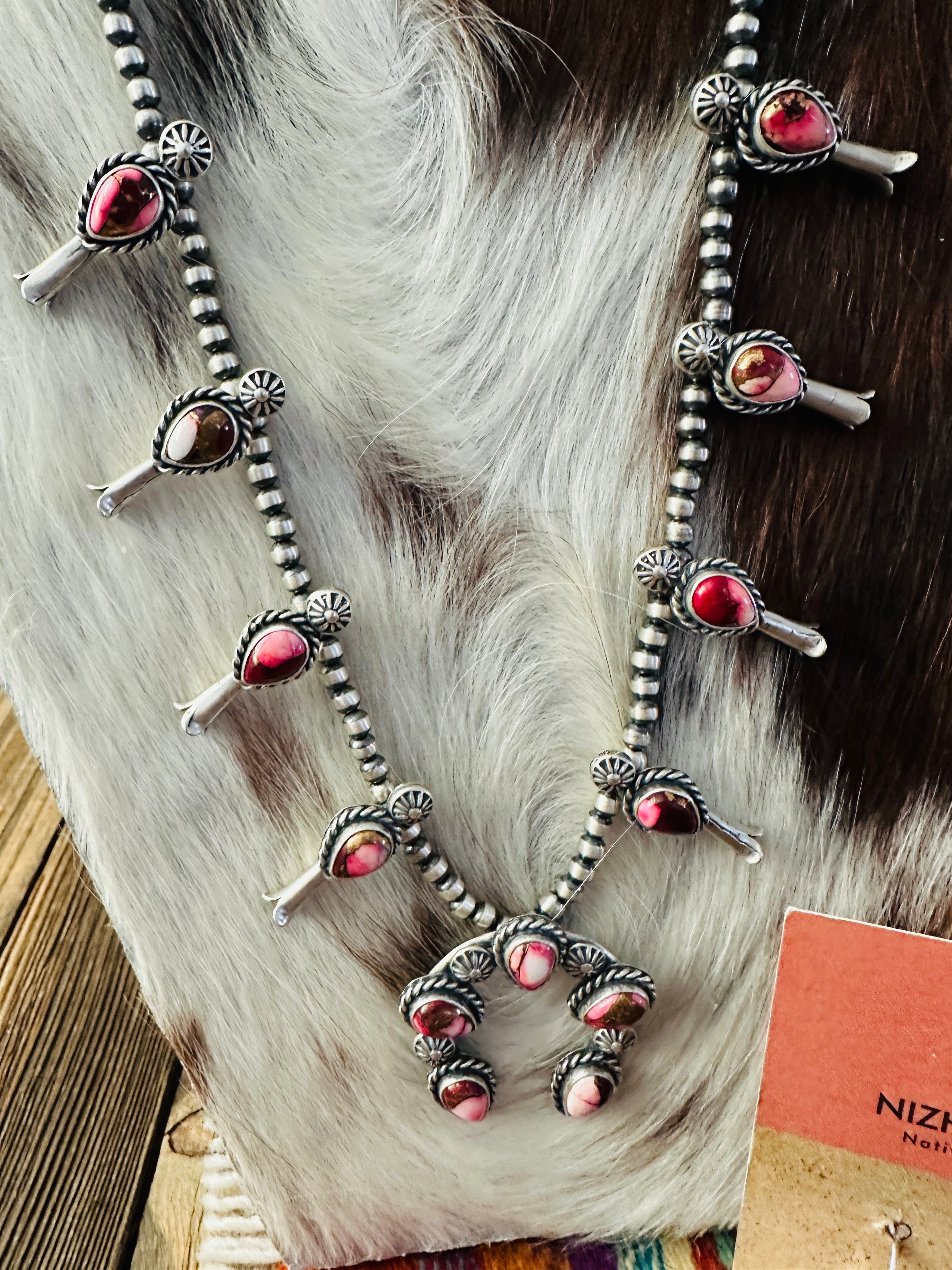 Handcrafted Sterling Silver & Rose Dahlia Squash Blossom Necklace Set