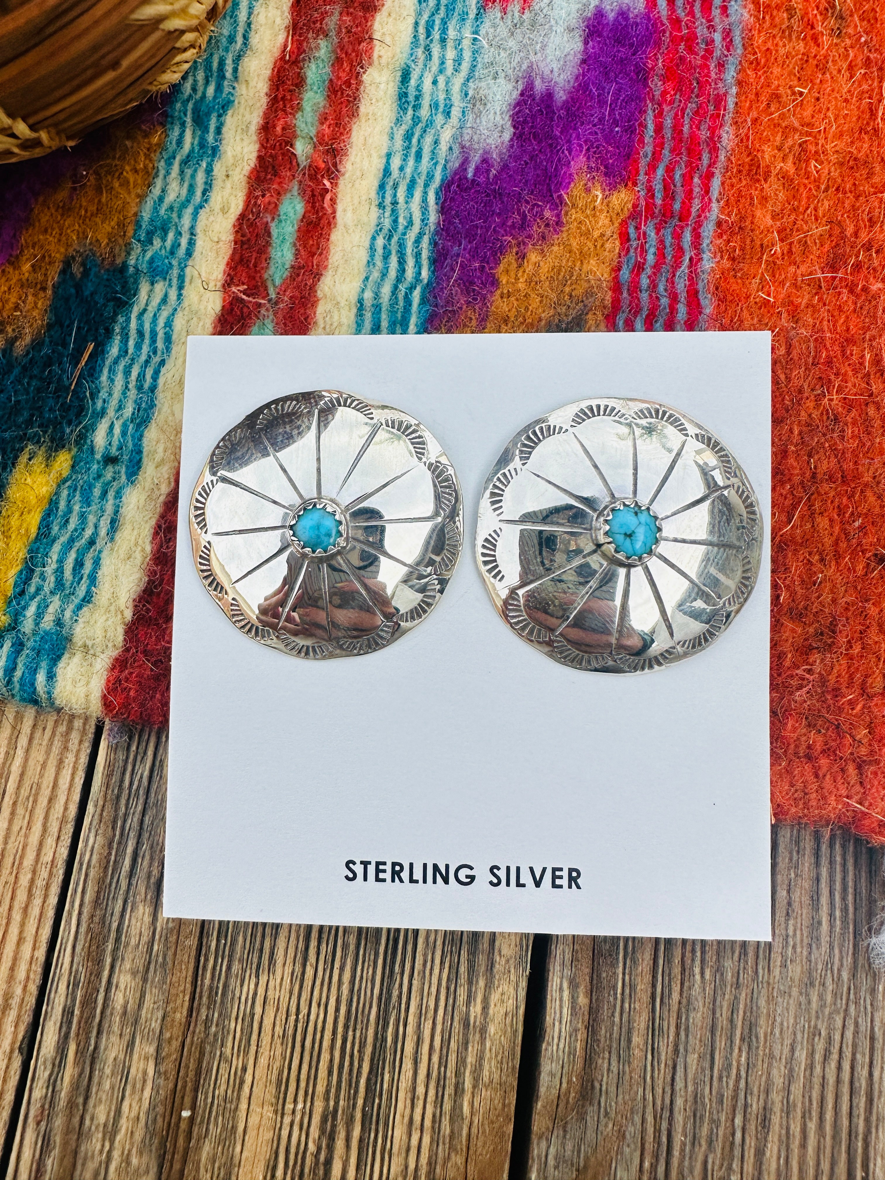 Handcrafted Turquoise & Sterling Silver Concho Stud Earrings