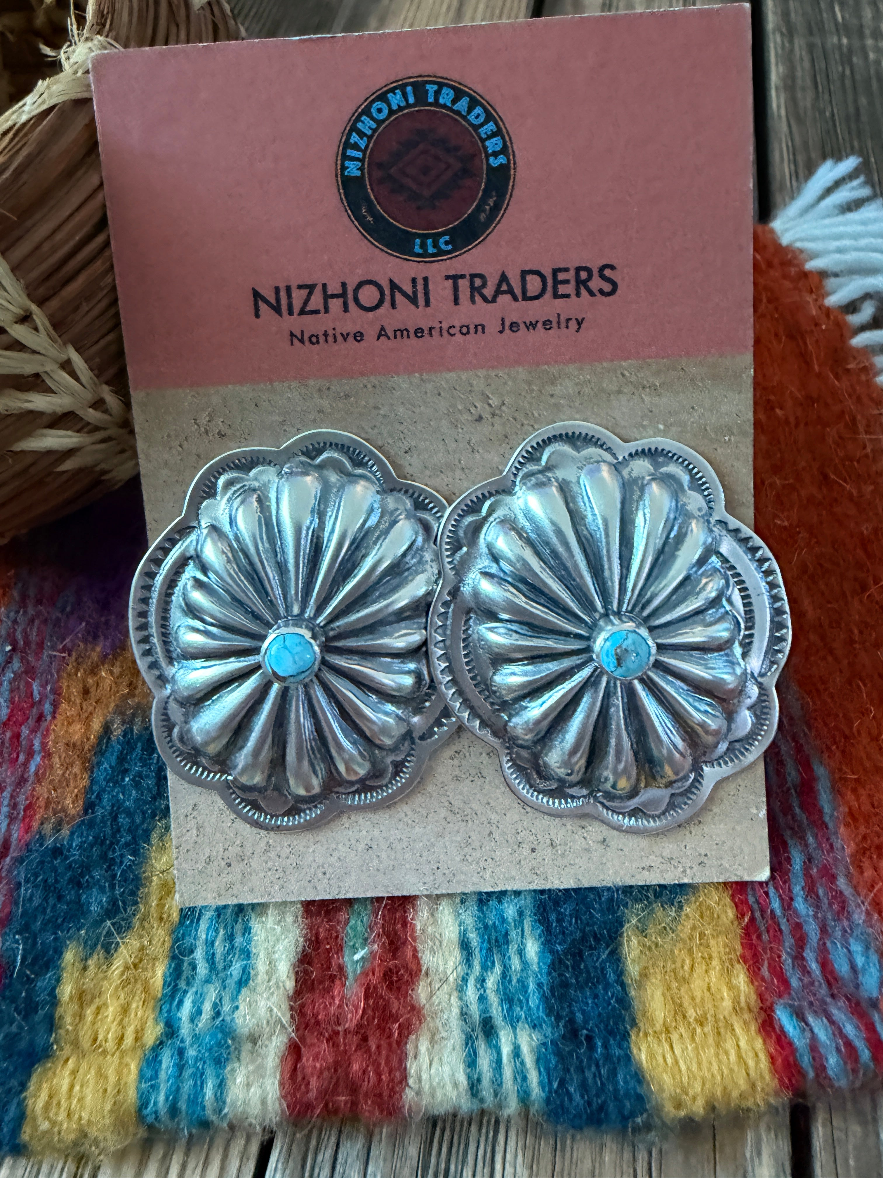 Handcrafted Turquoise & Sterling Silver Concho Post Earrings