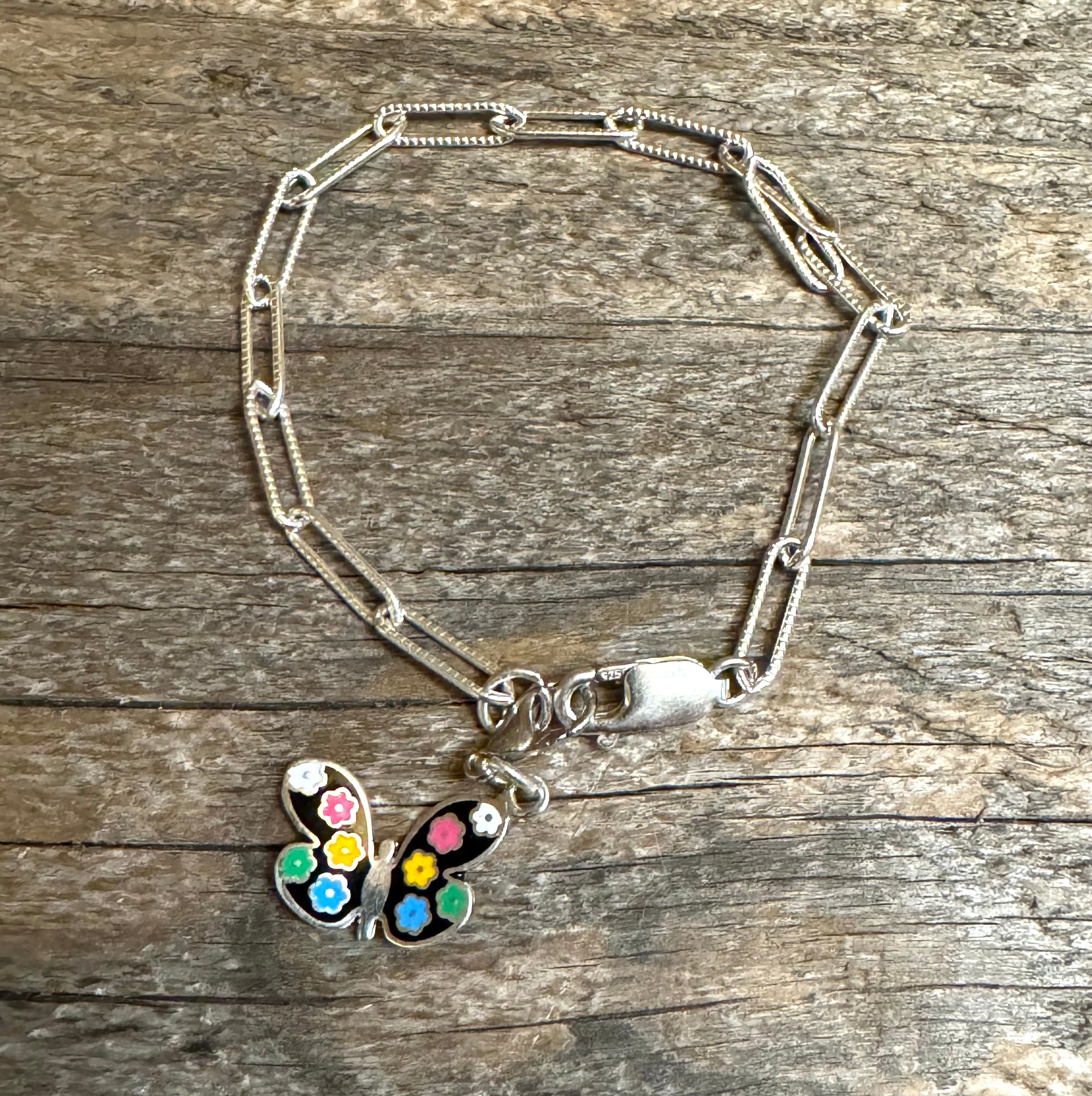 Multicolored Black Butterfly Sterling Silver Charm