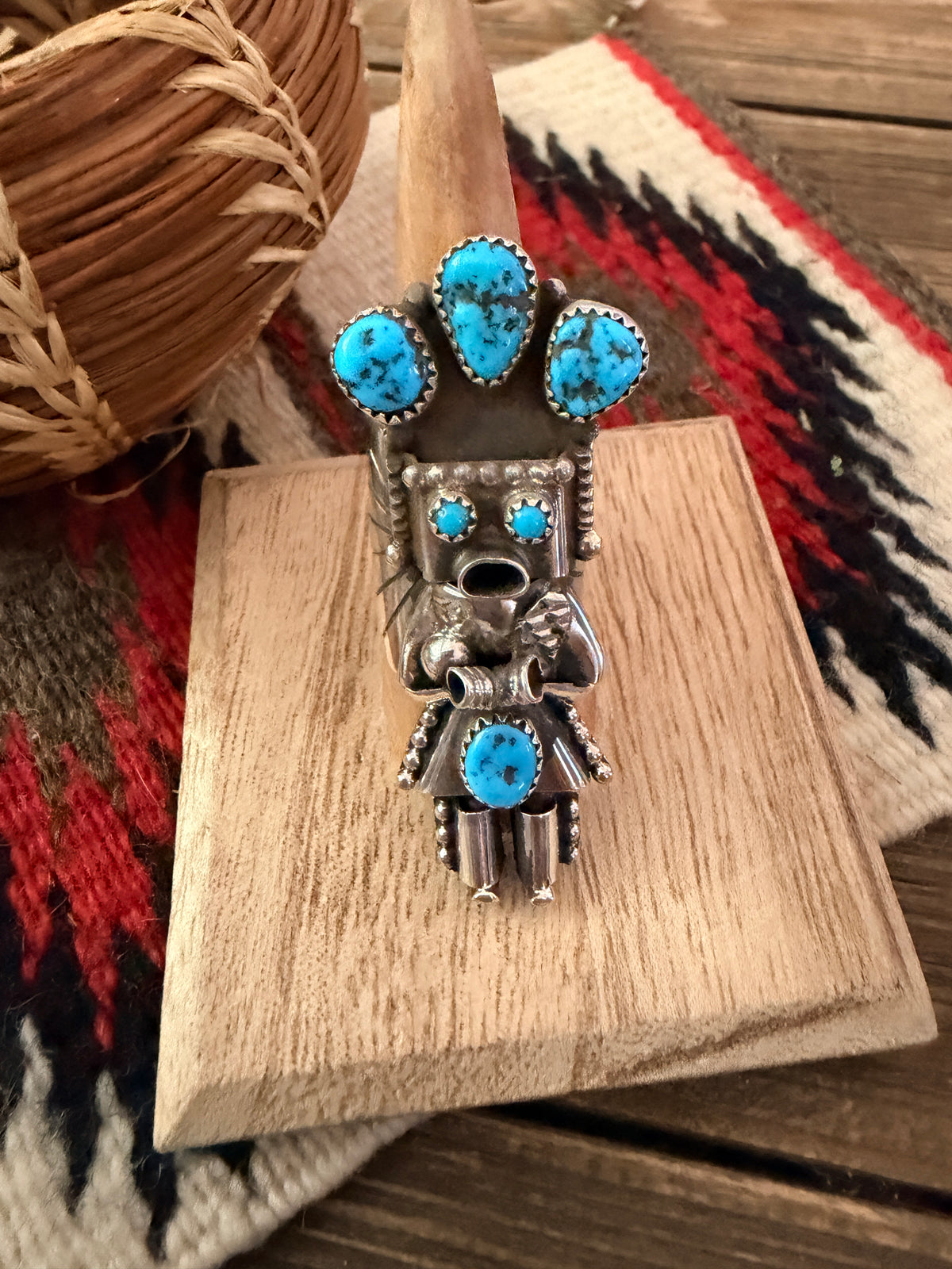 Handcrafted Turquoise & Sterling Silver Kachina Ring
