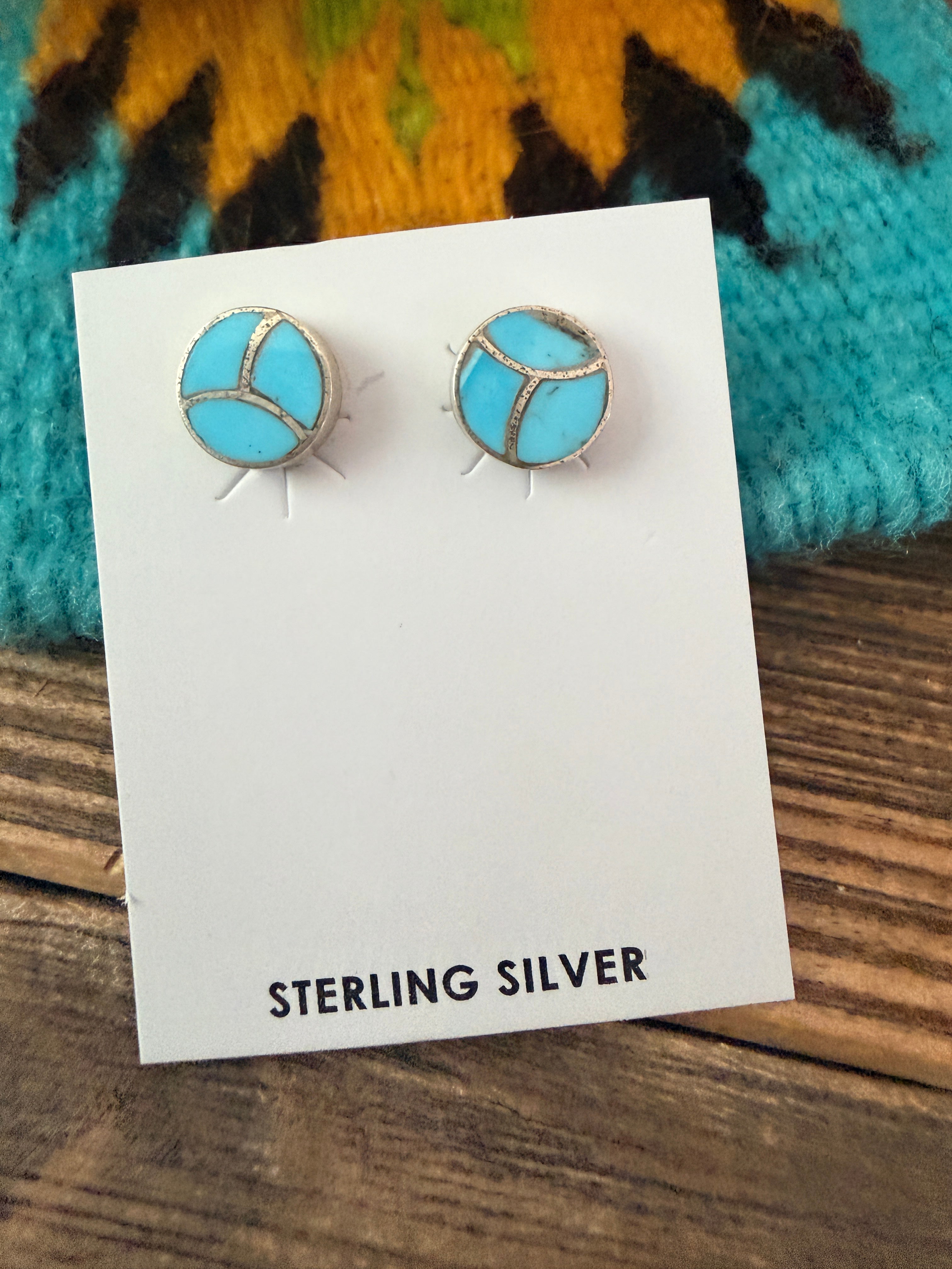 Handcrafted Turquoise & Sterling Silver Inlay Stud Earrings