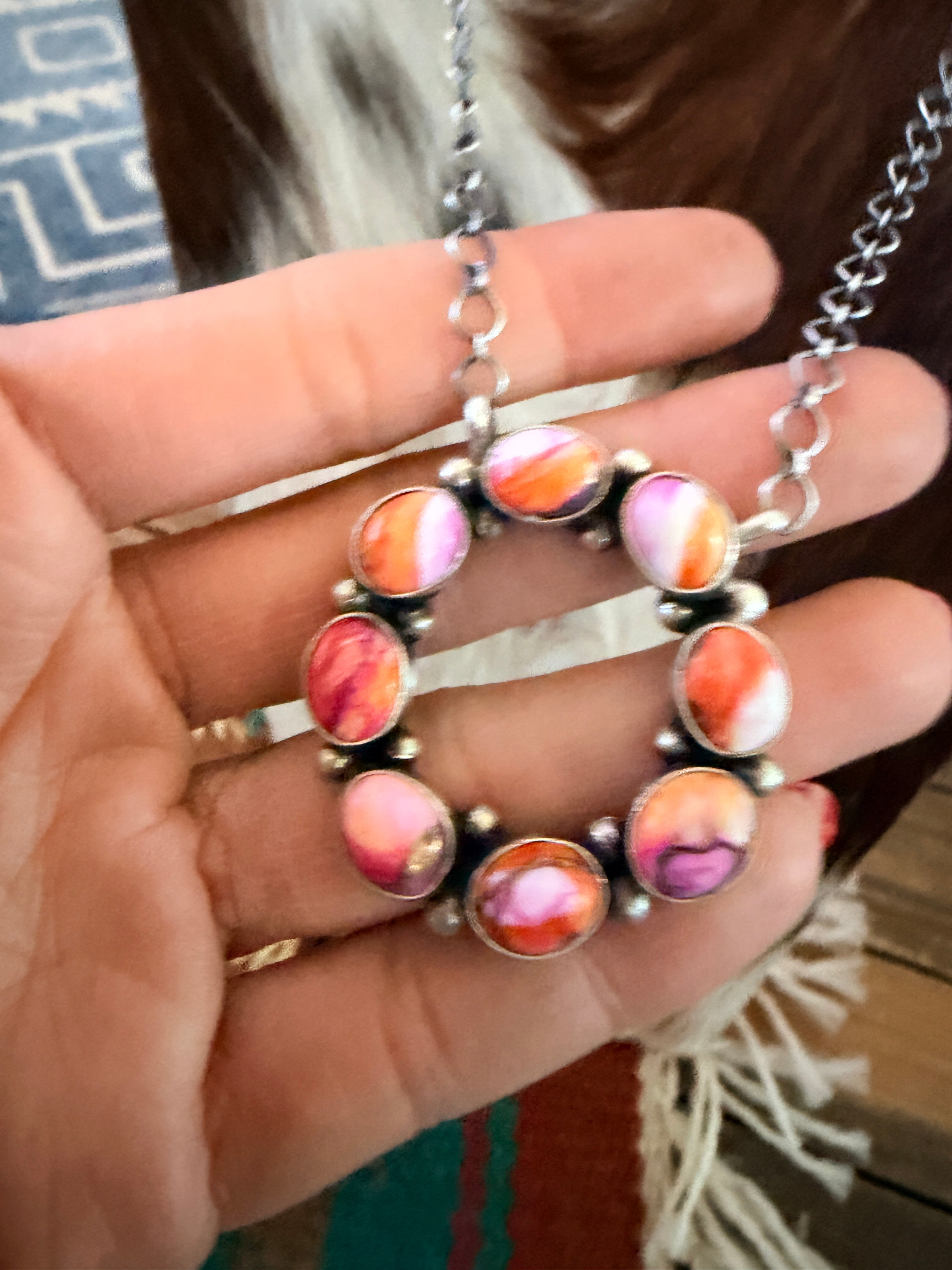 Handcrafted Pink Mojave & Sterling Silver Ring Necklace