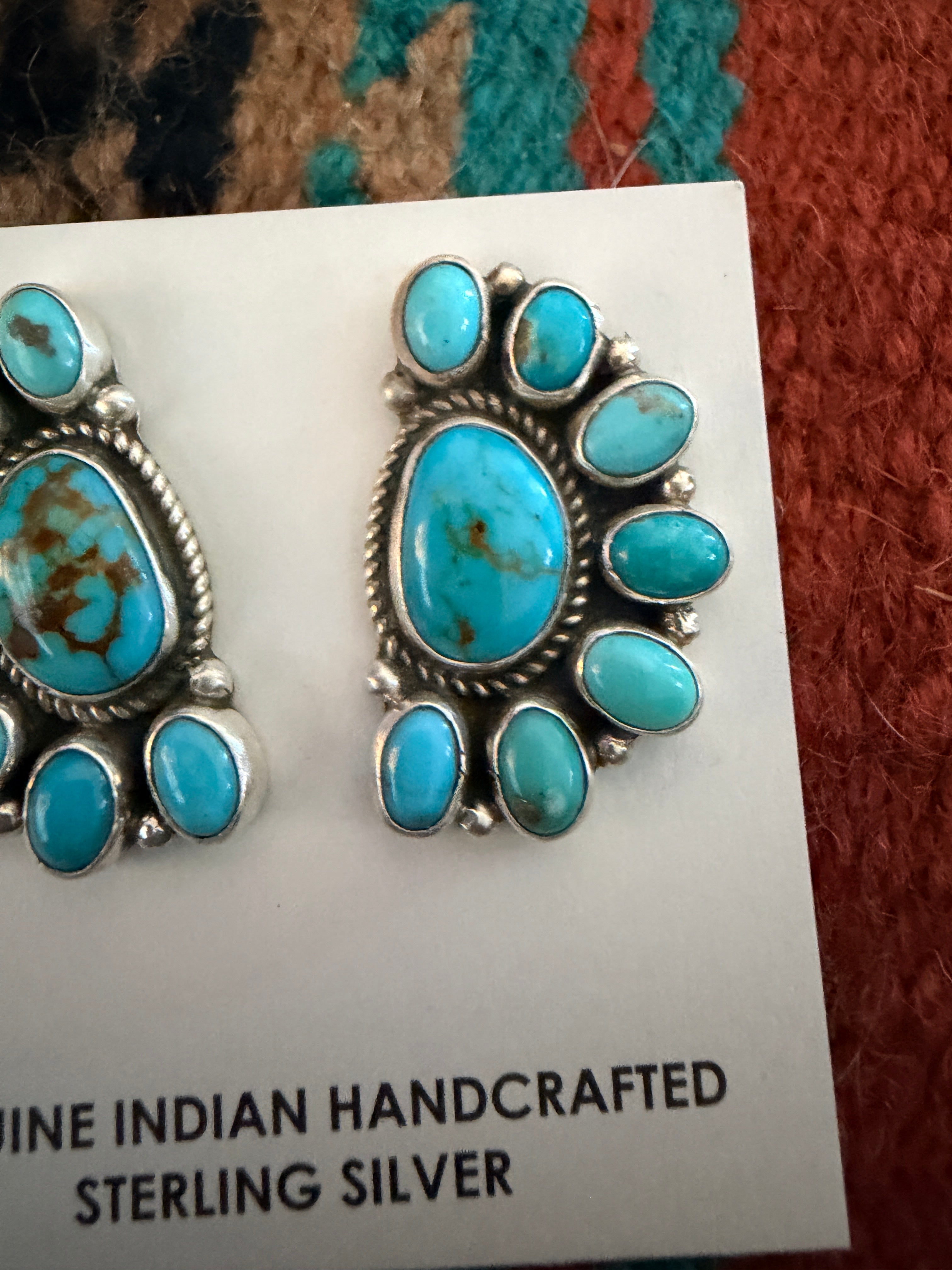 Handcrafted Turquoise & Sterling Silver Cluster Post Earrings