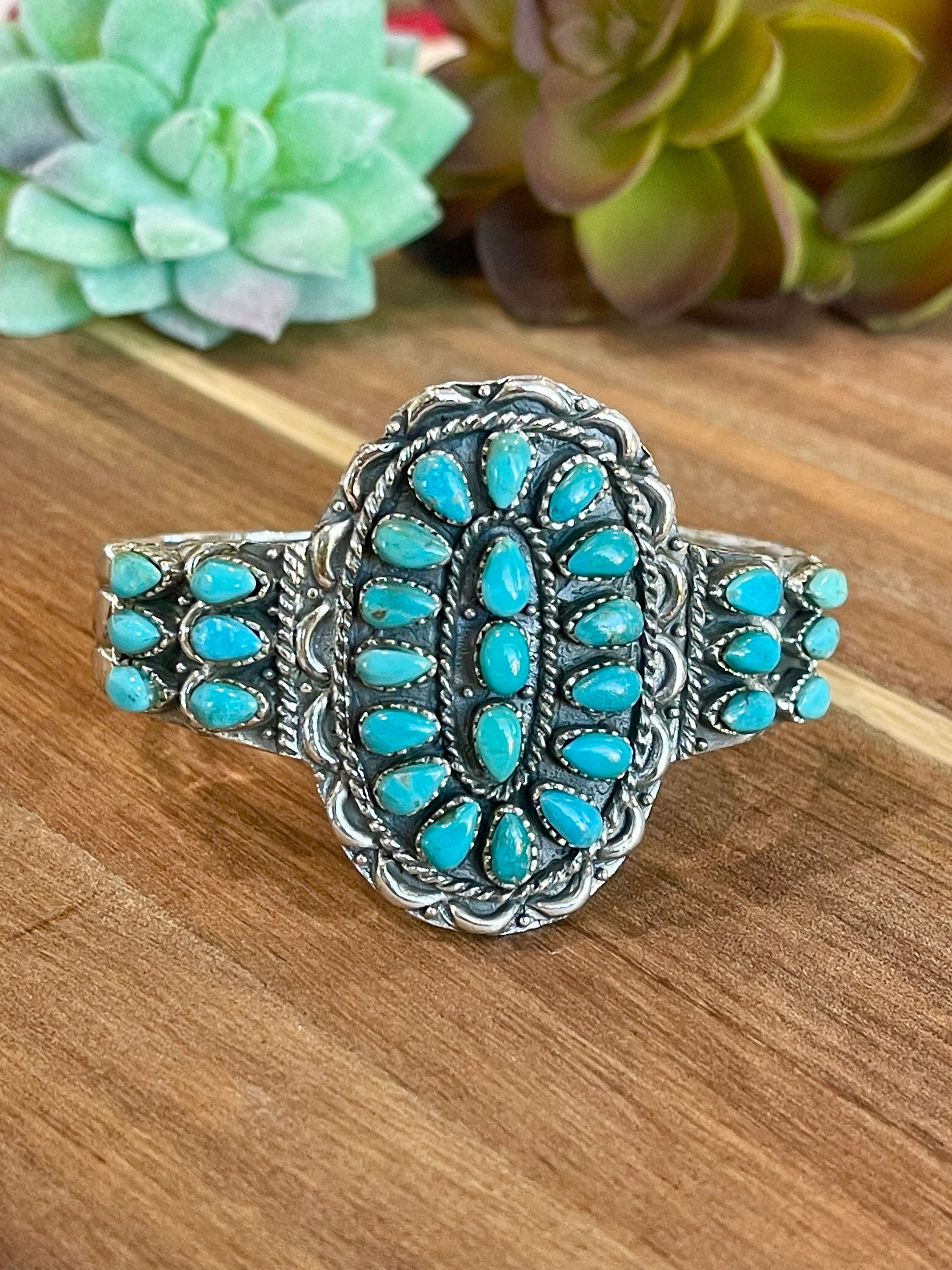 Handmade Sterling Silver & Turquoise Adjustable  Cuff Bracelet