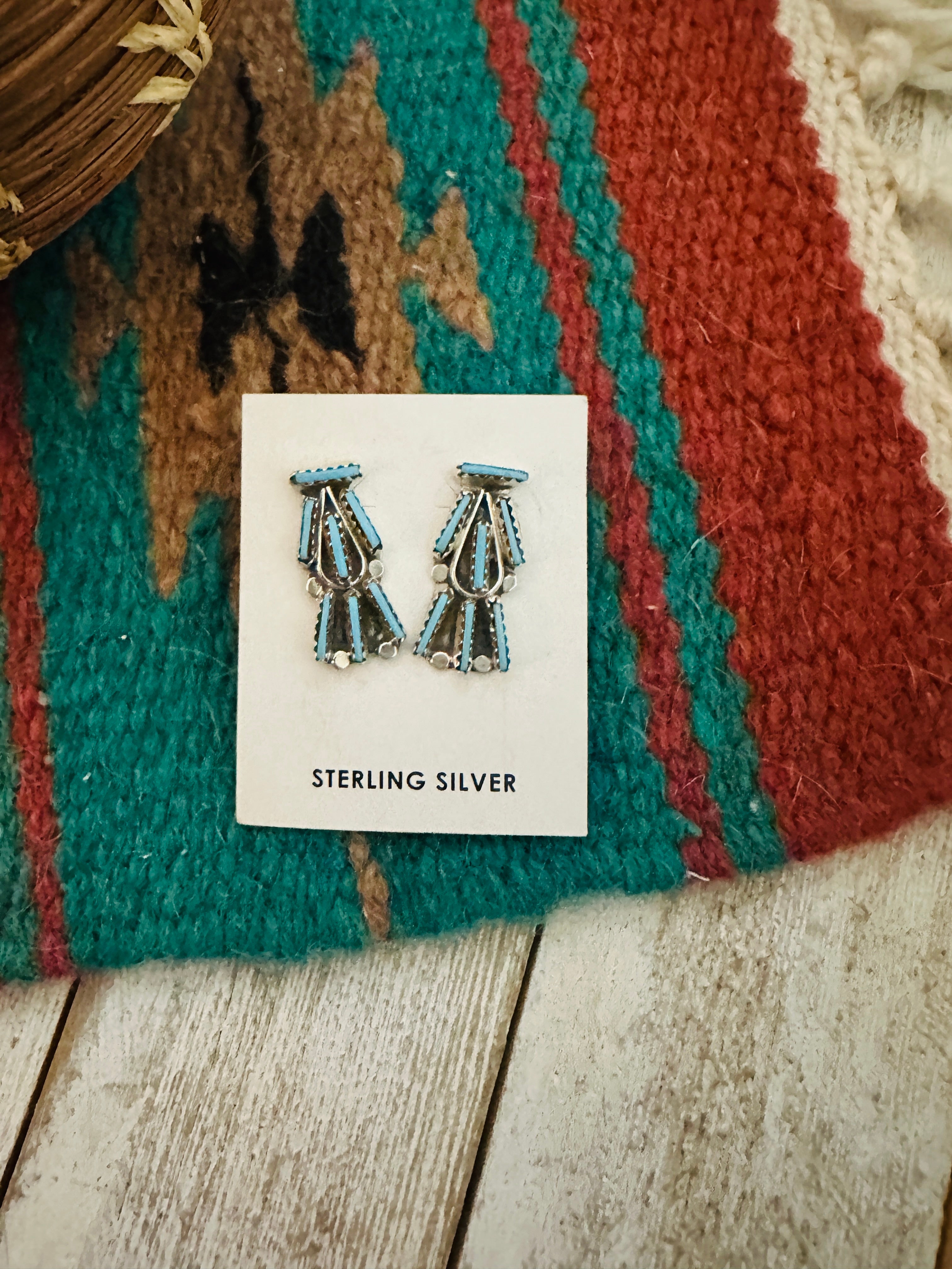 Zuni Turquoise & Sterling Silver Needlepoint Post Earrings