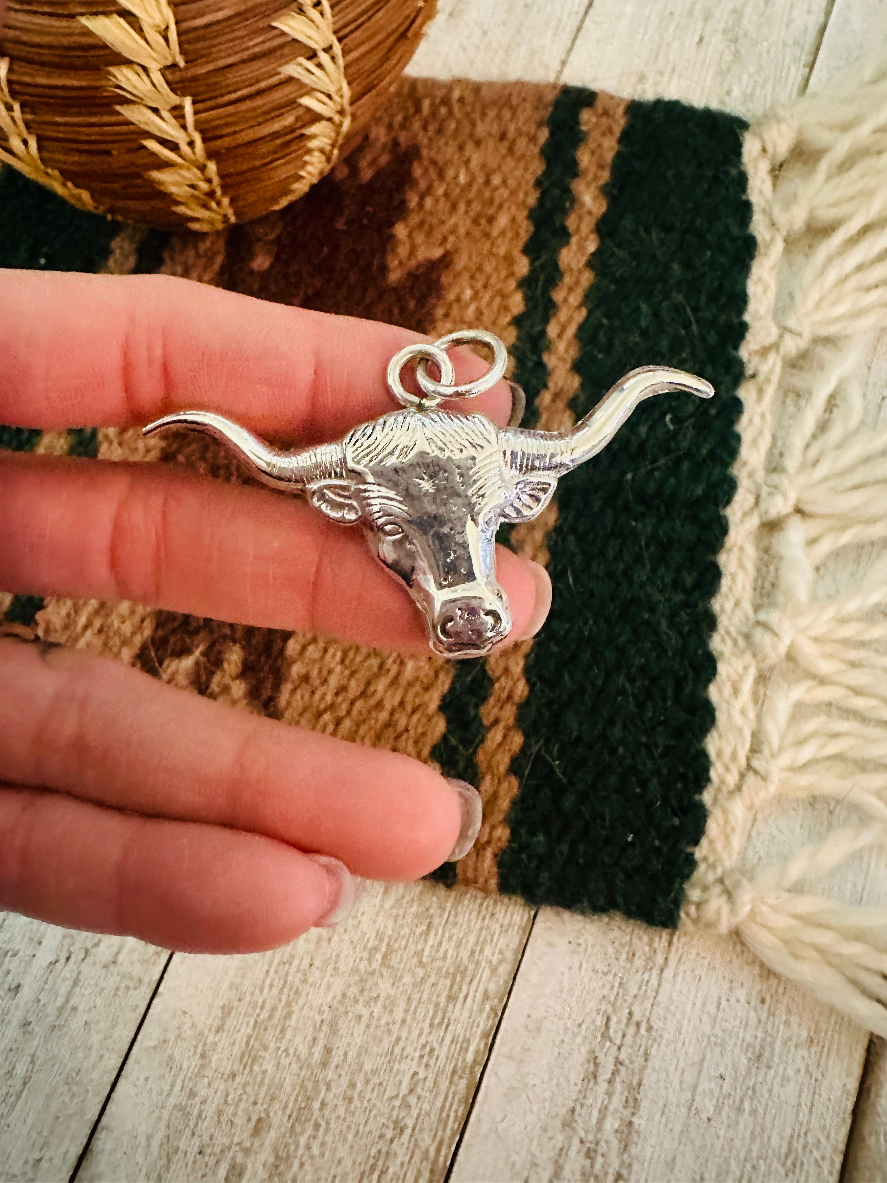 Navajo Sterling Silver Bullhead Pendant