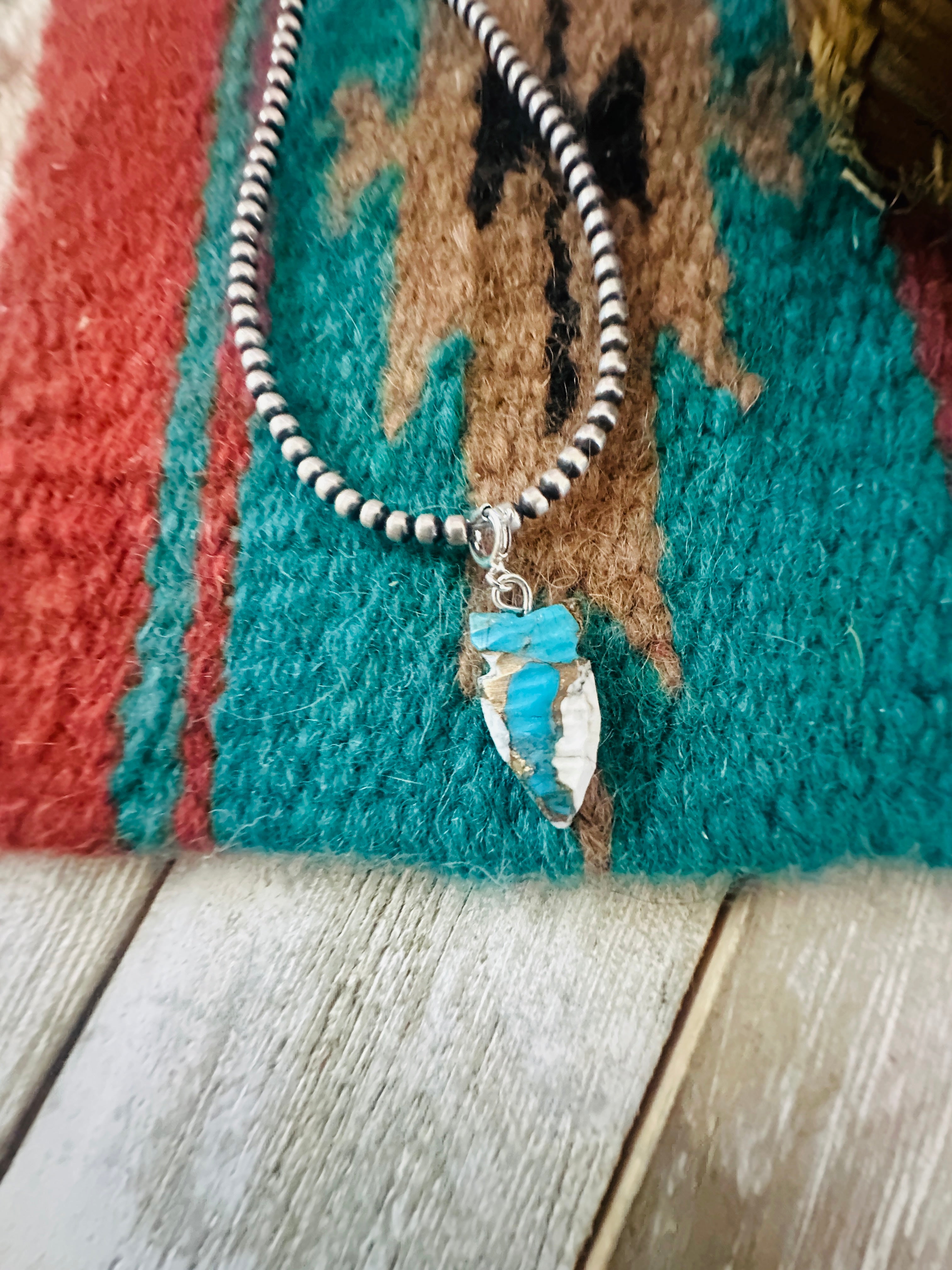 Handcrafted & Hand Carved Blue Mojave Arrowhead Charm